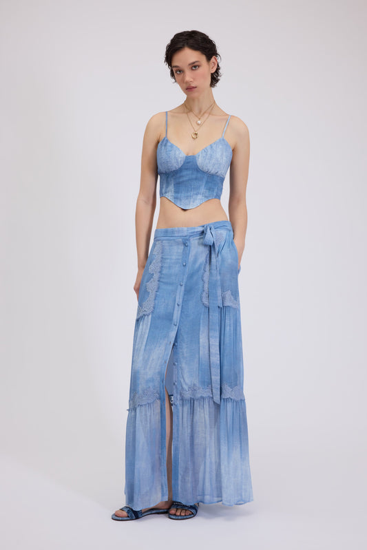 BUSTIER IN GEORGETTE STAMPA DENIM