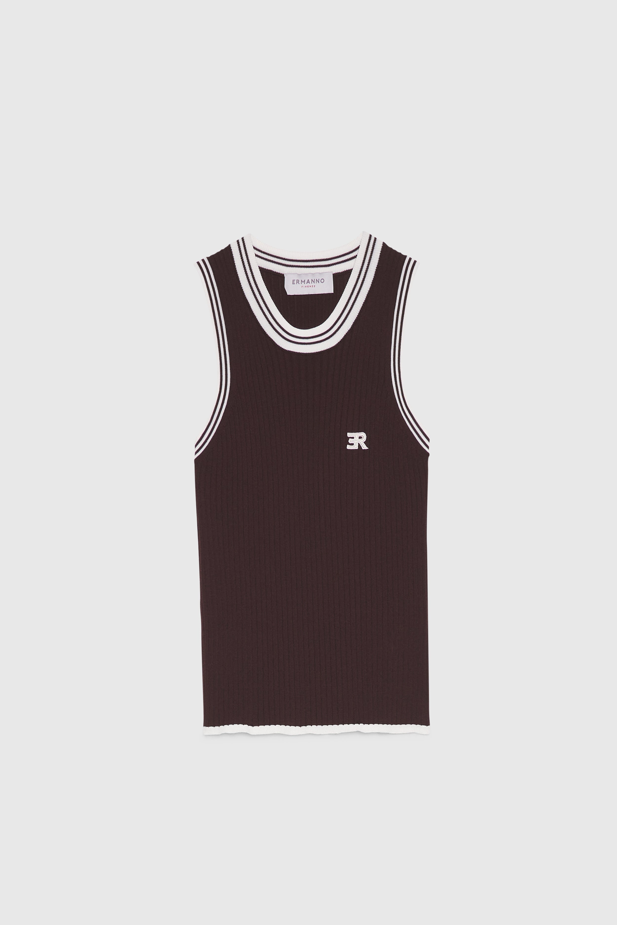 KNIT RIBBED VEST WITH STRIPED TRIMS AND LOGO 