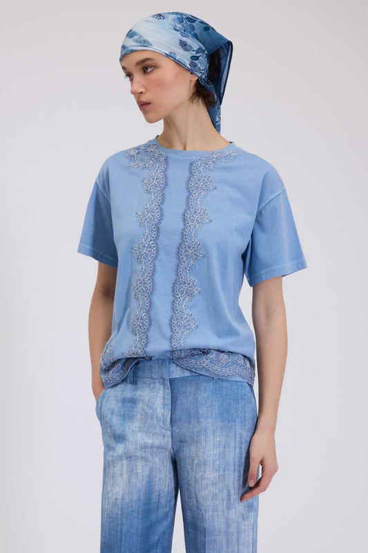 T-SHIRT IN JERSEY CON PIZZO RICAMATO