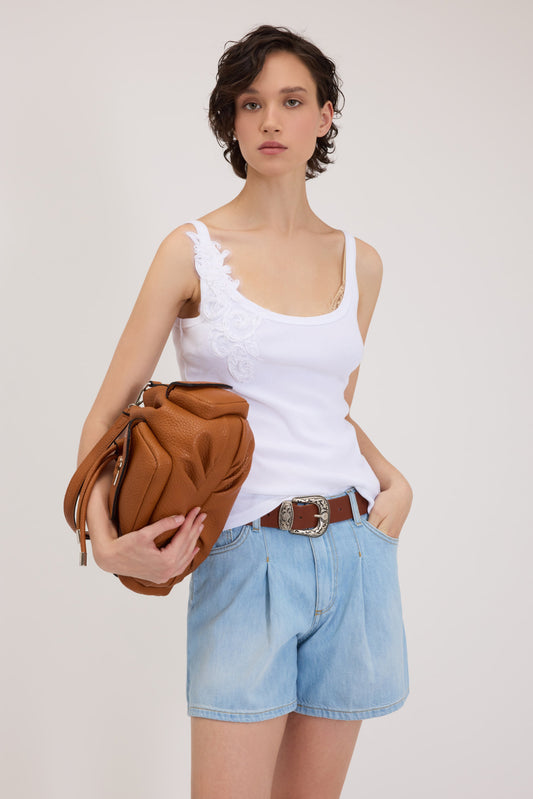 CANOTTA IN JERSEY A COSTINE CON RICAMO CORNELY