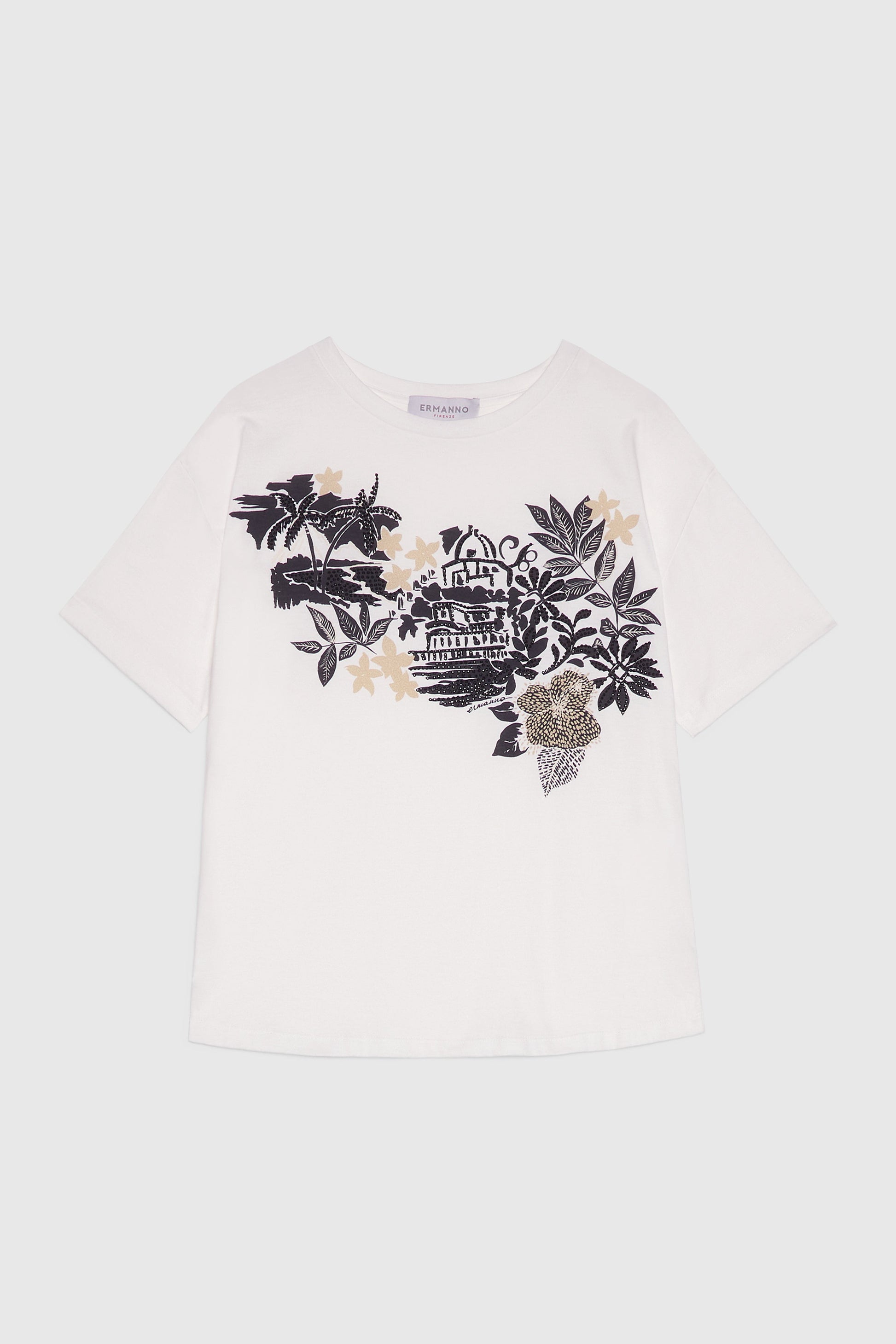 T-SHIRT IN JERSEY CON STAMPA TROPICALE