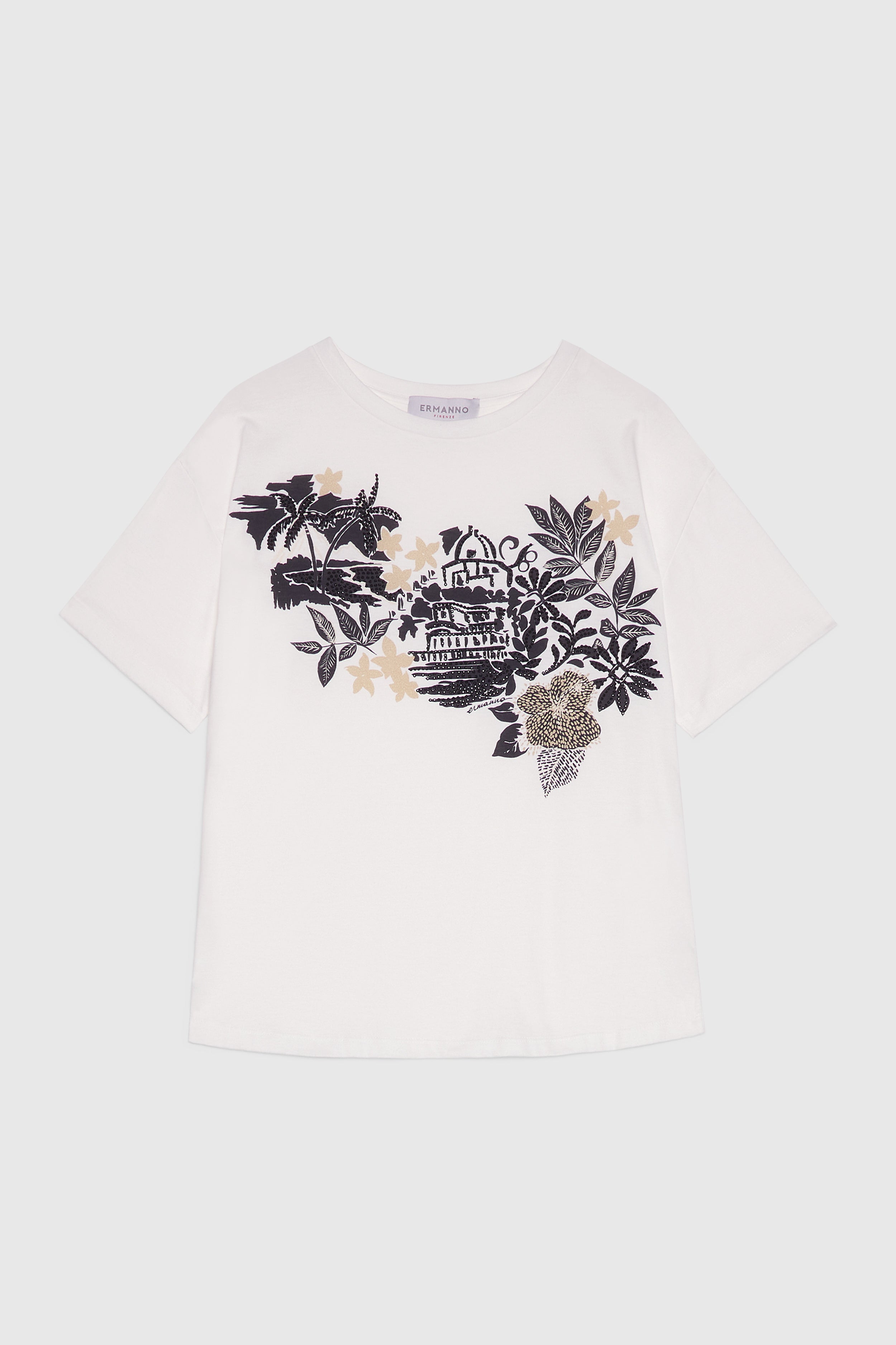 T-SHIRT IN JERSEY CON STAMPA TROPICALE