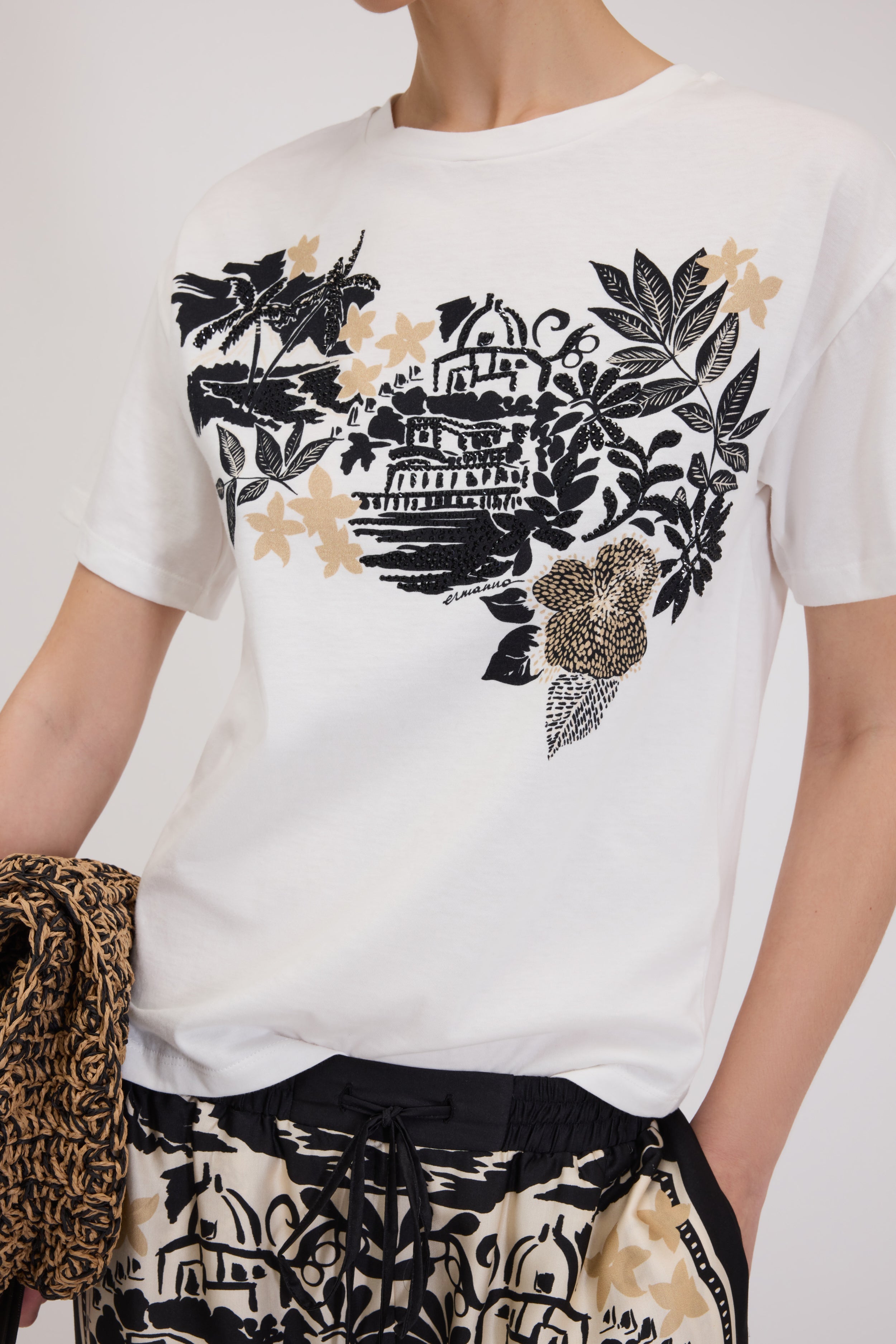T-SHIRT IN JERSEY CON STAMPA TROPICALE