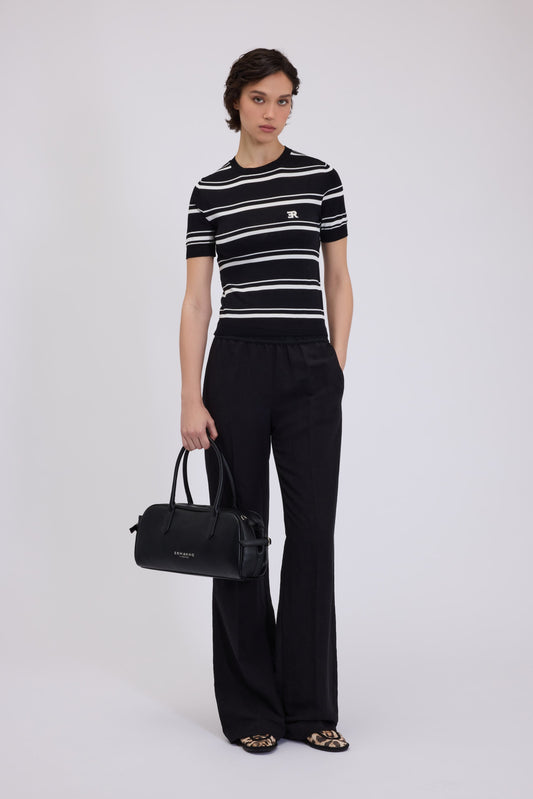 STRIPED LIGHT BICOLOR KNIT T-SHIRT WITH LOGO 