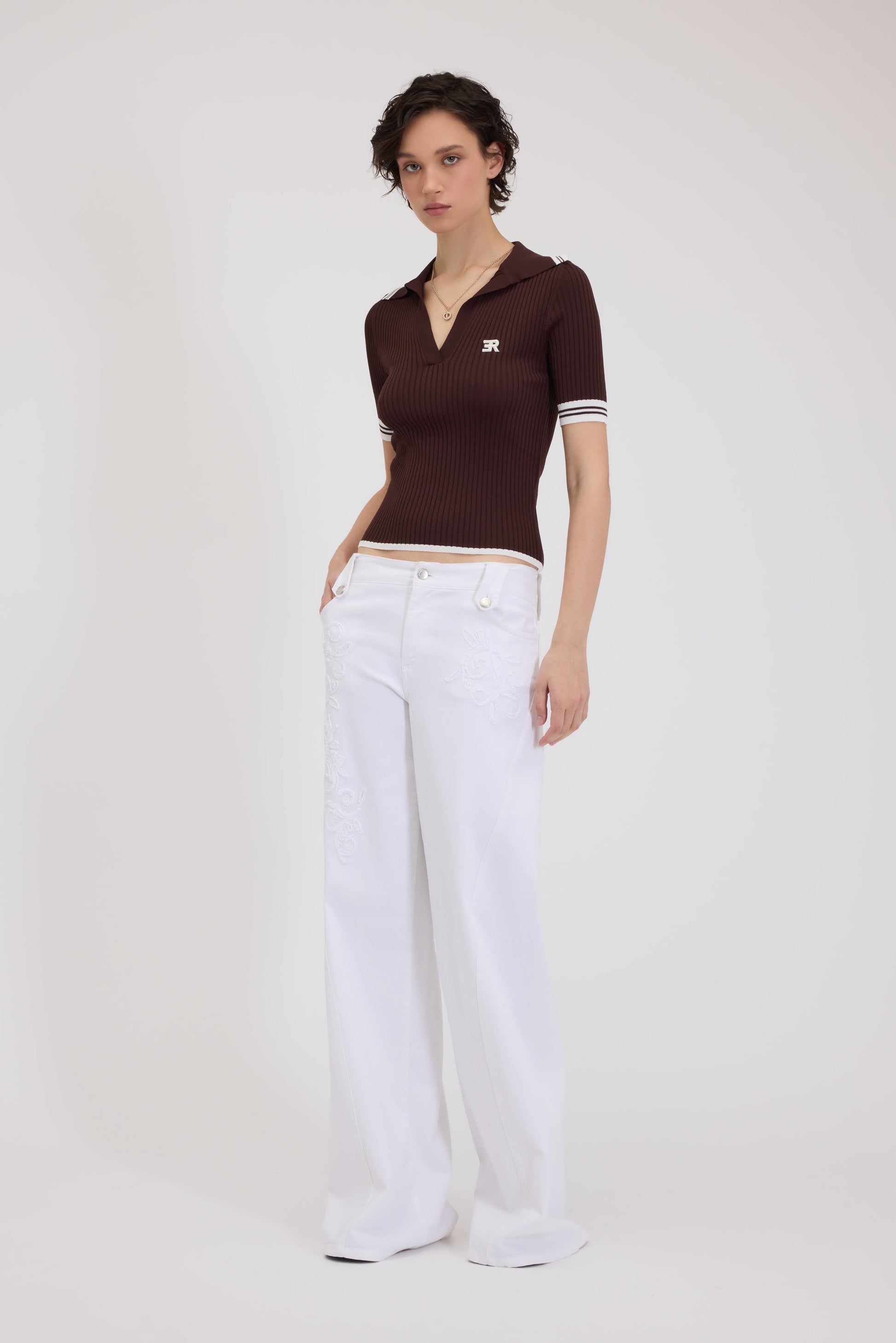 KNIT RIBBED POLO WITH LOGO