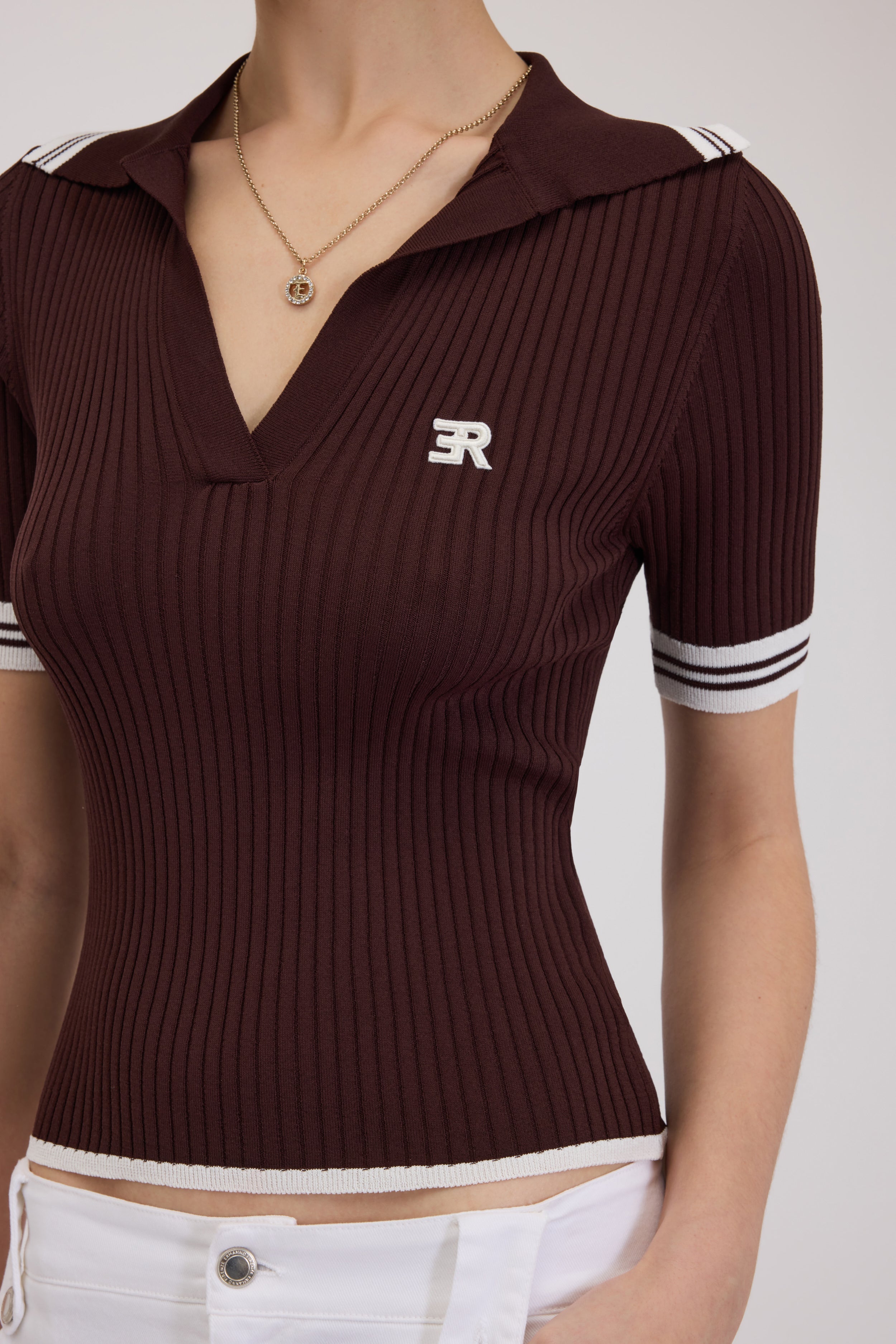 KNIT RIBBED POLO WITH LOGO