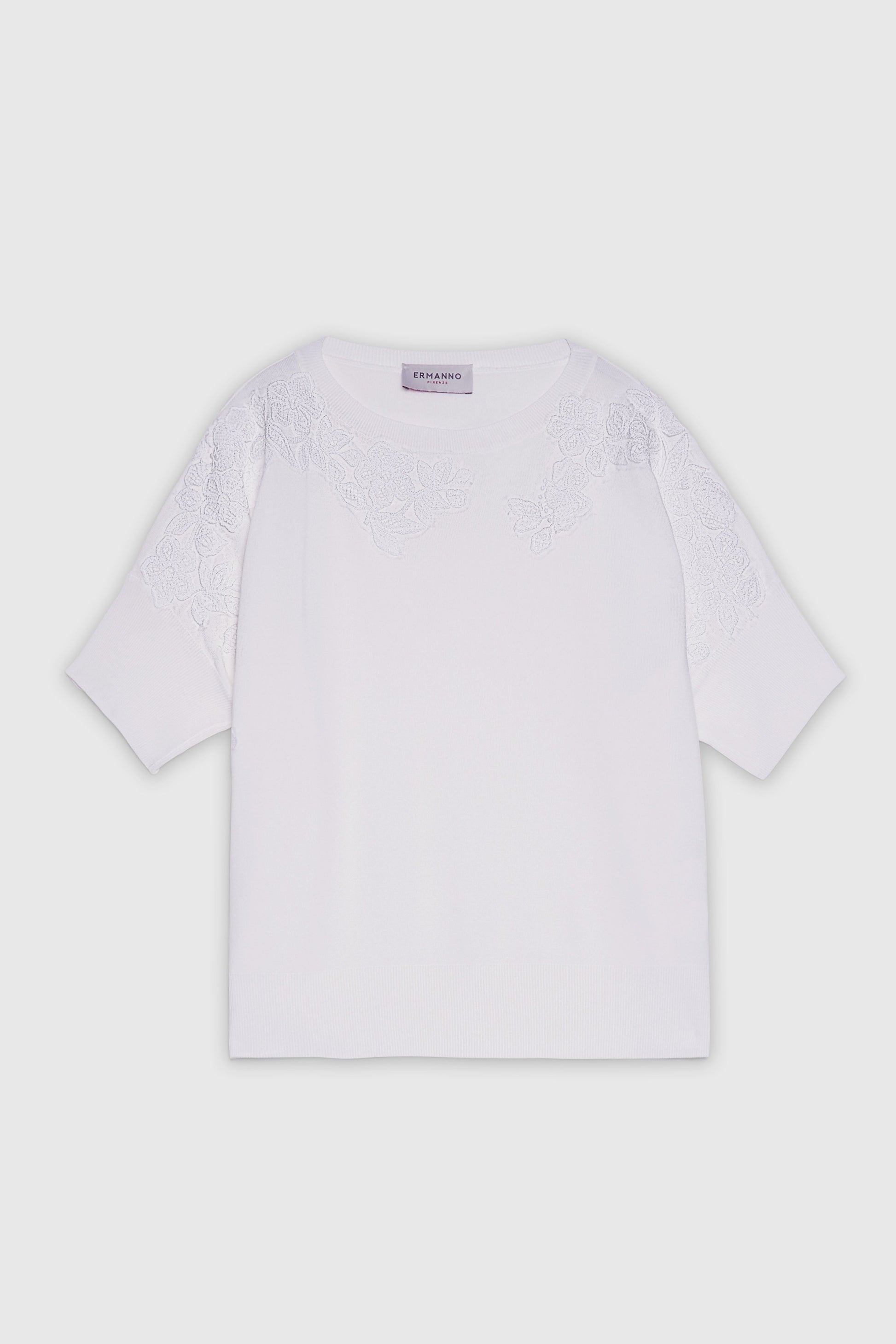 MAGLIA IN VISCOSA SOTTILE CON RICAMI FLOREALI