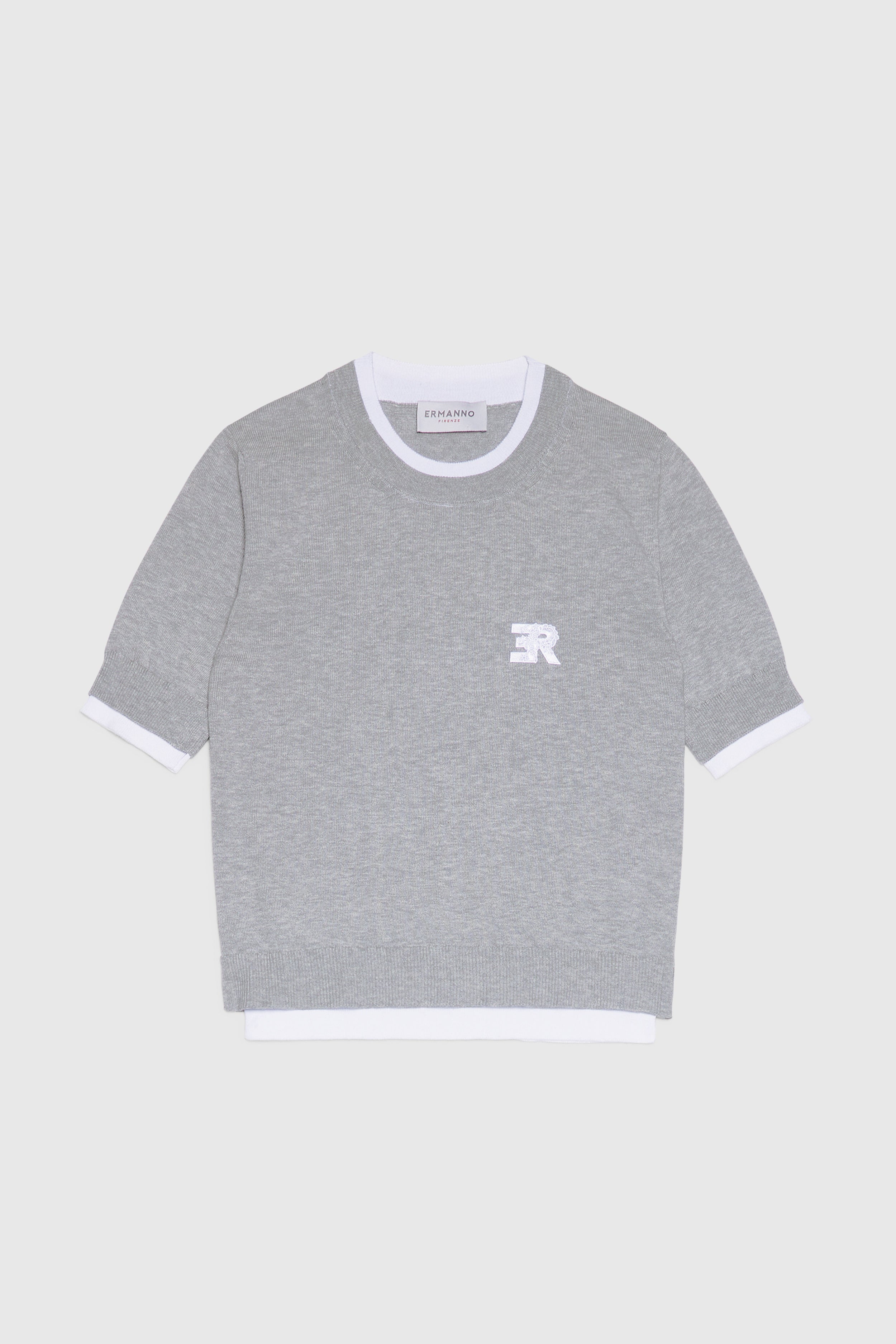 T-SHIRT TRICOTÉ COL ROND EN COTON BICOLORE
