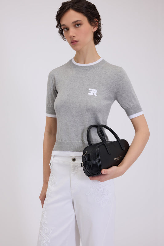 T-SHIRT DI MAGLIA GIROCOLLO IN COTONE BICOLORE