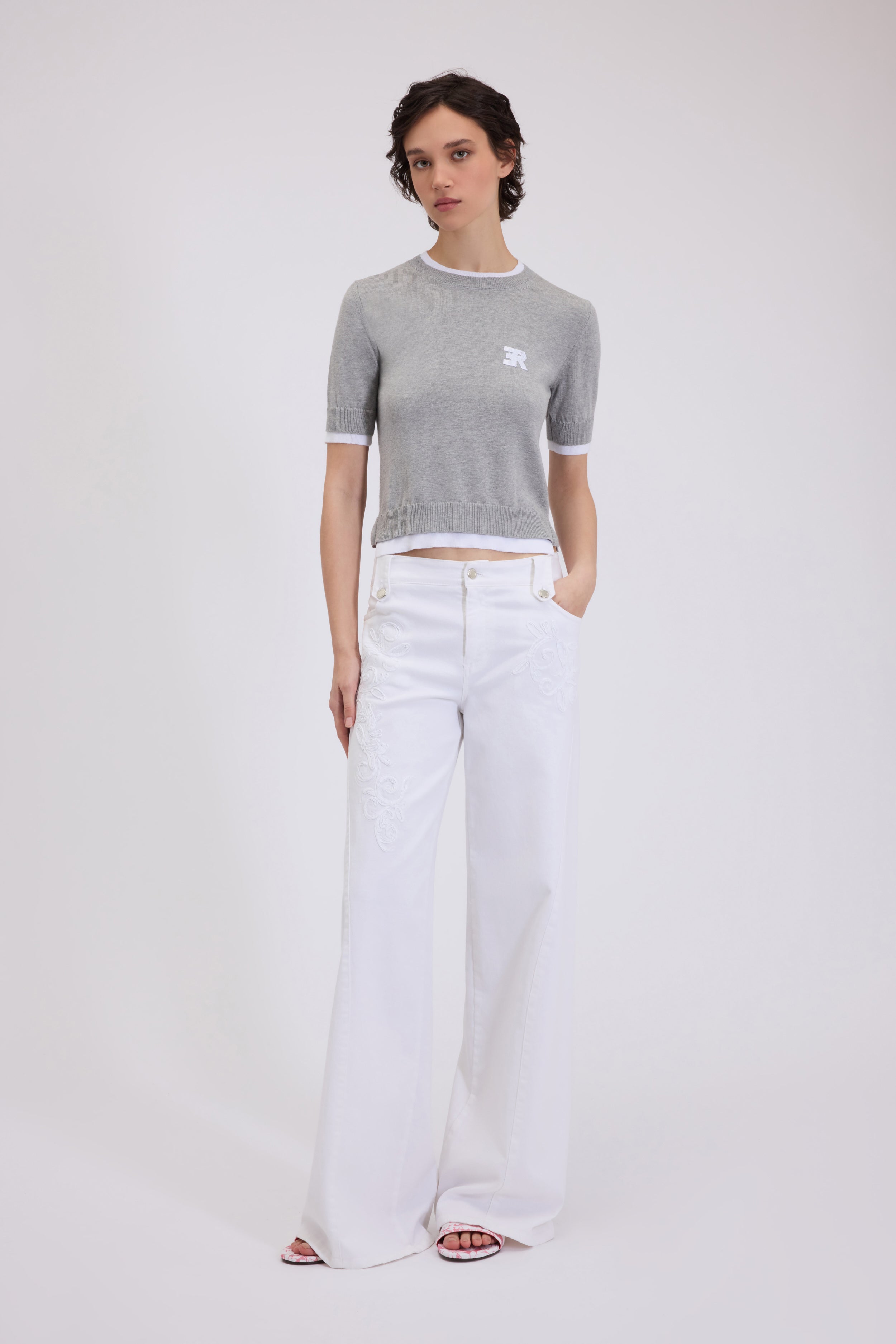 T-SHIRT TRICOTÉ COL ROND EN COTON BICOLORE