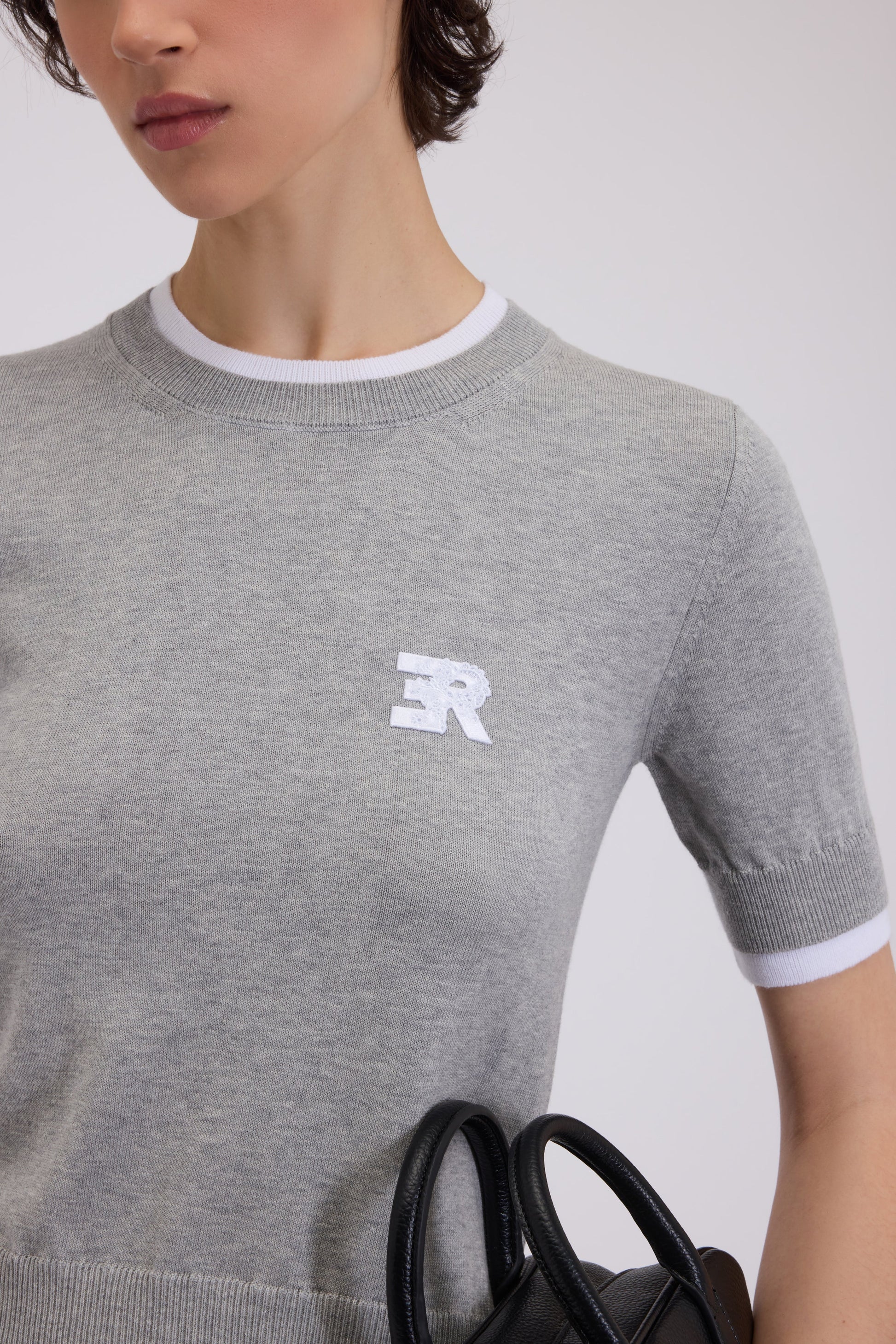 T-SHIRT TRICOTÉ COL ROND EN COTON BICOLORE