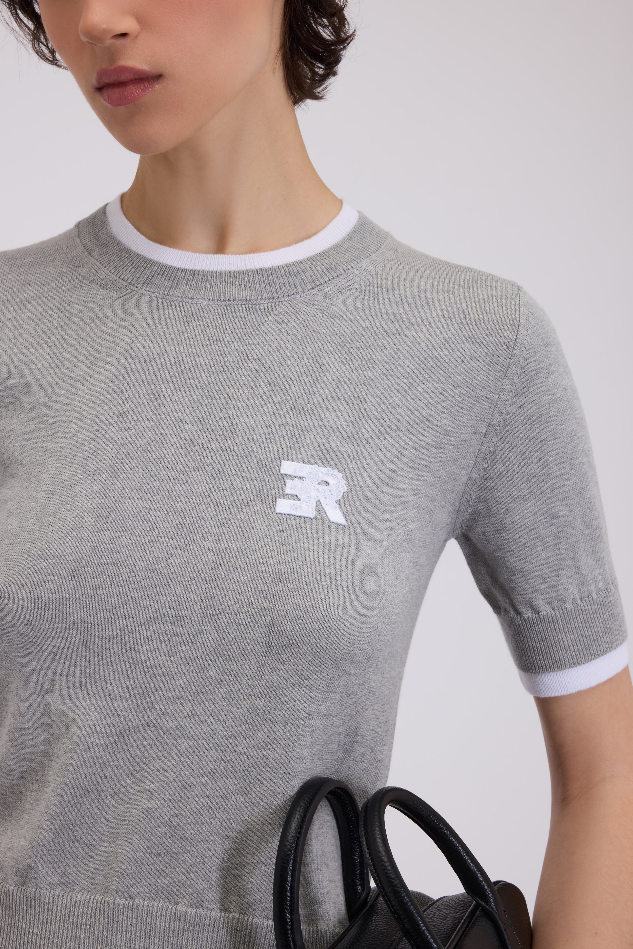 T-SHIRT TRICOTÉ COL ROND EN COTON BICOLORE