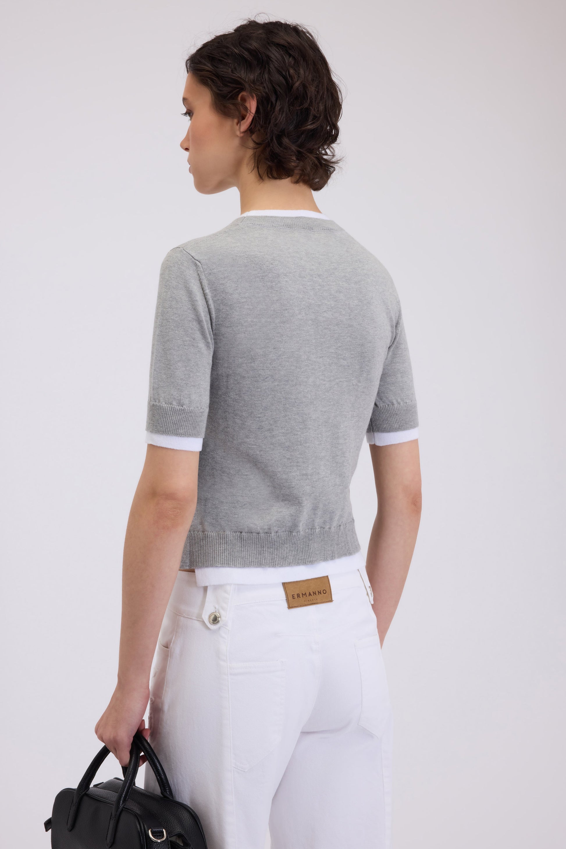 T-SHIRT TRICOTÉ COL ROND EN COTON BICOLORE