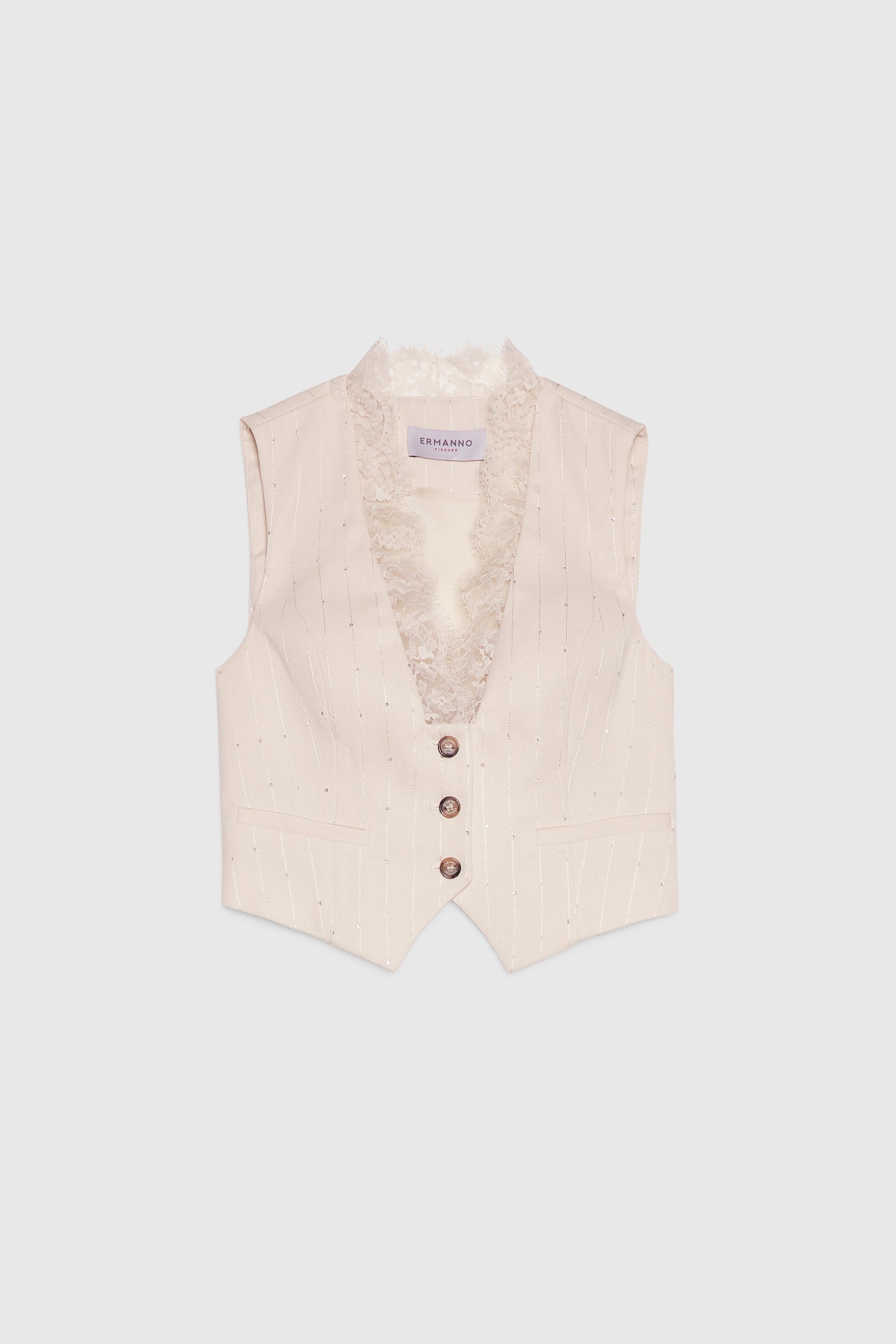 GILET GESSATO CON PAILLETTES E PIZZO ALLO SCOLLO