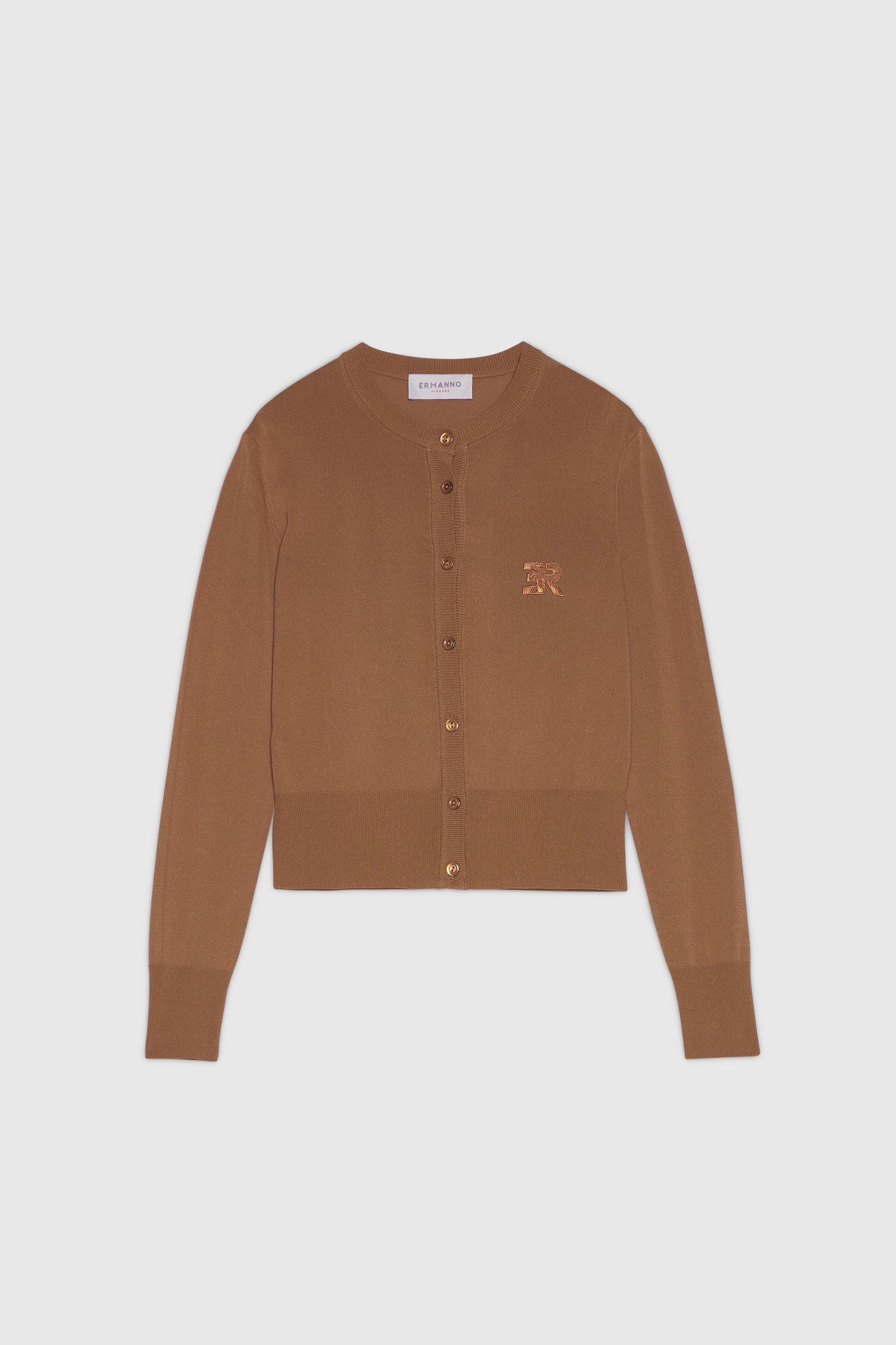 ROUND-NECK CARDIGAN WITH LACE LOGO