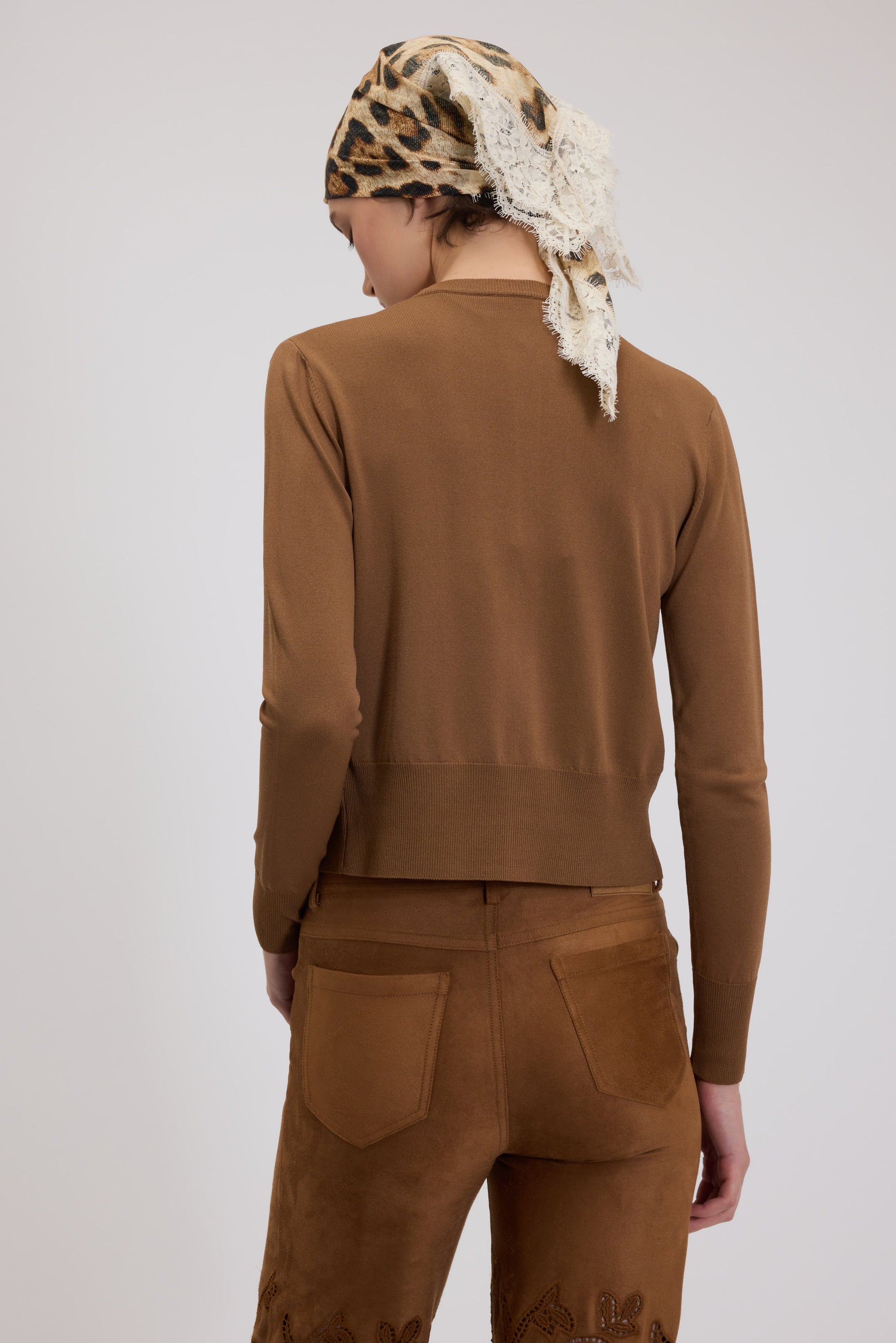 ROUND-NECK CARDIGAN WITH LACE LOGO