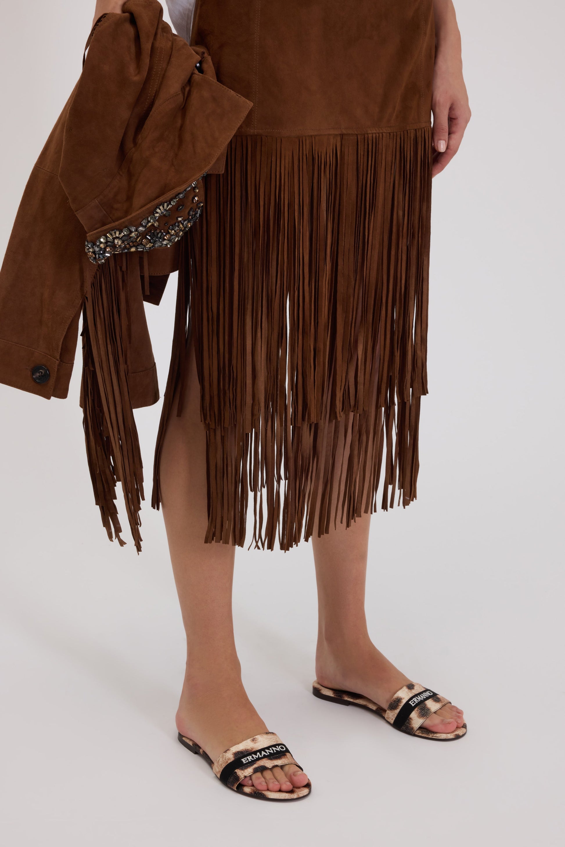 MIDI SUEDE SKIRT WITH FRINGES
