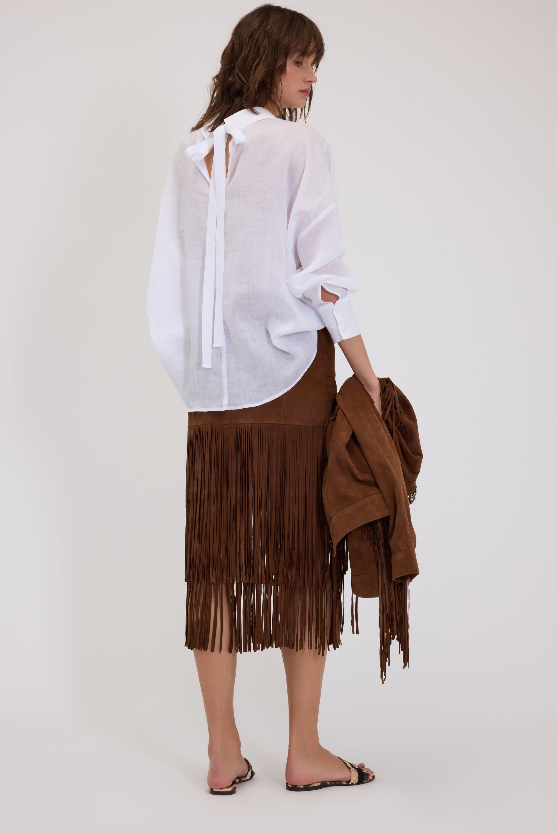 MIDI SUEDE SKIRT WITH FRINGES