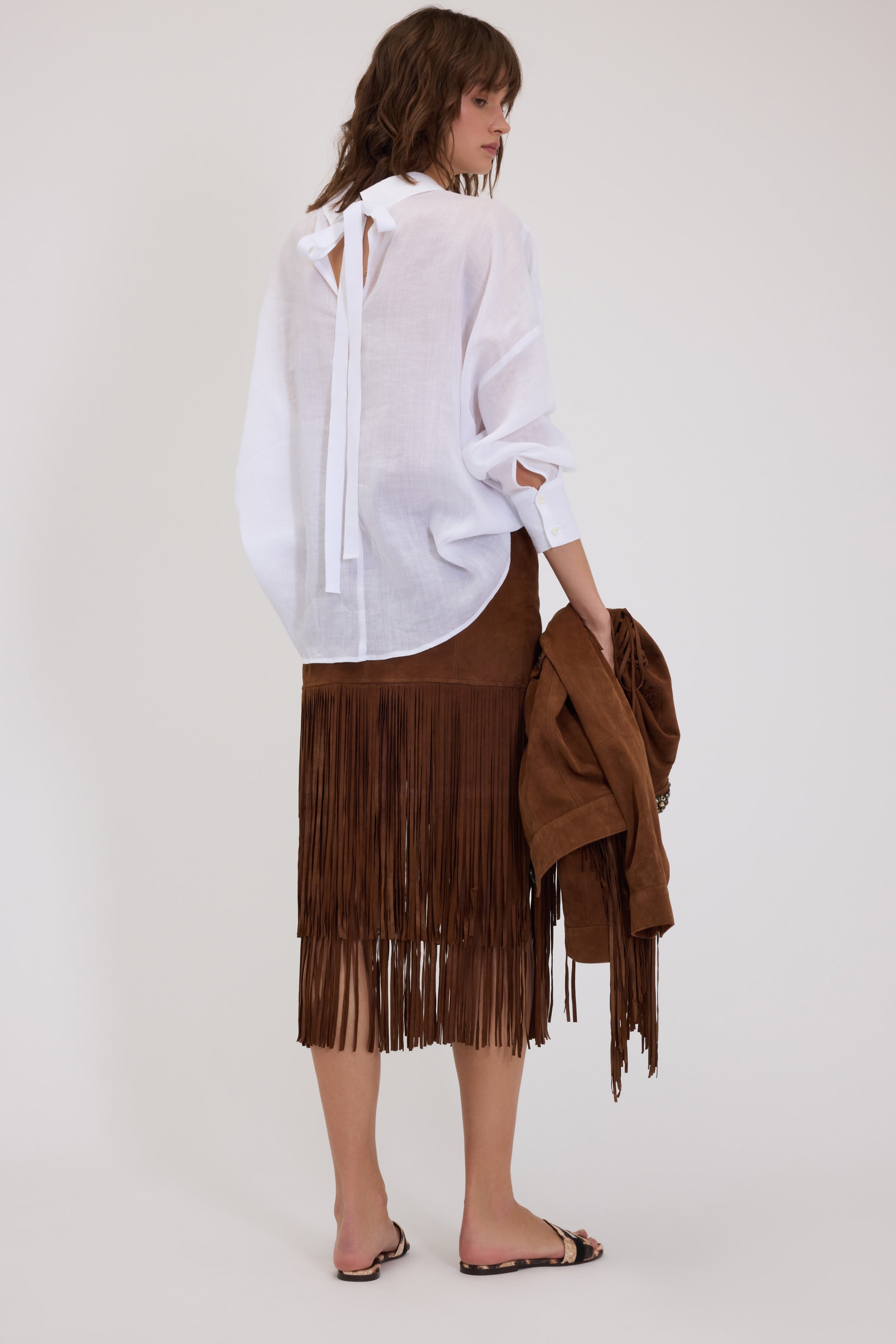MIDI SUEDE SKIRT WITH FRINGES
