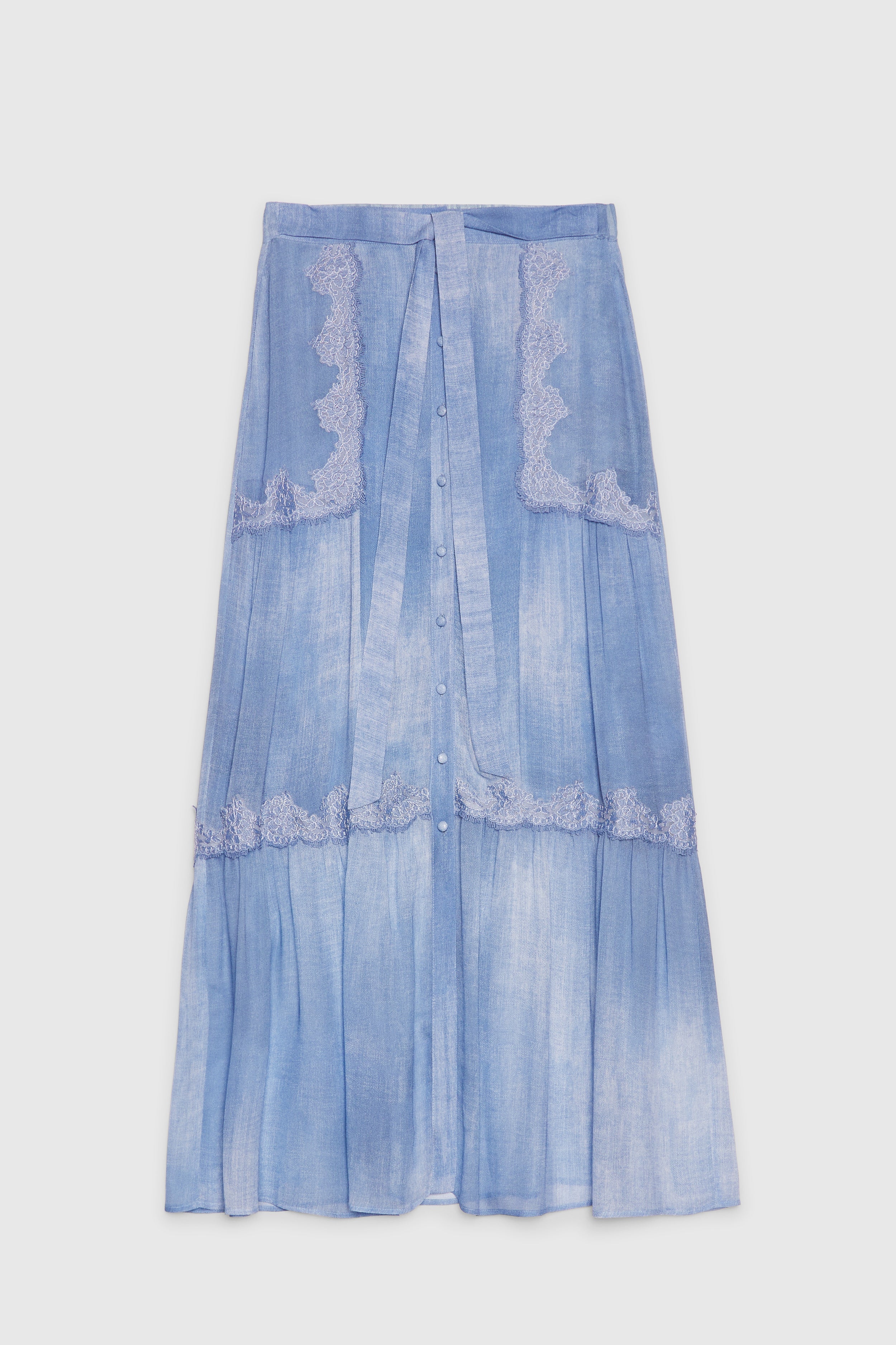 GEORGETTE LONG SKIRT DENIM PRINT WITH LACE