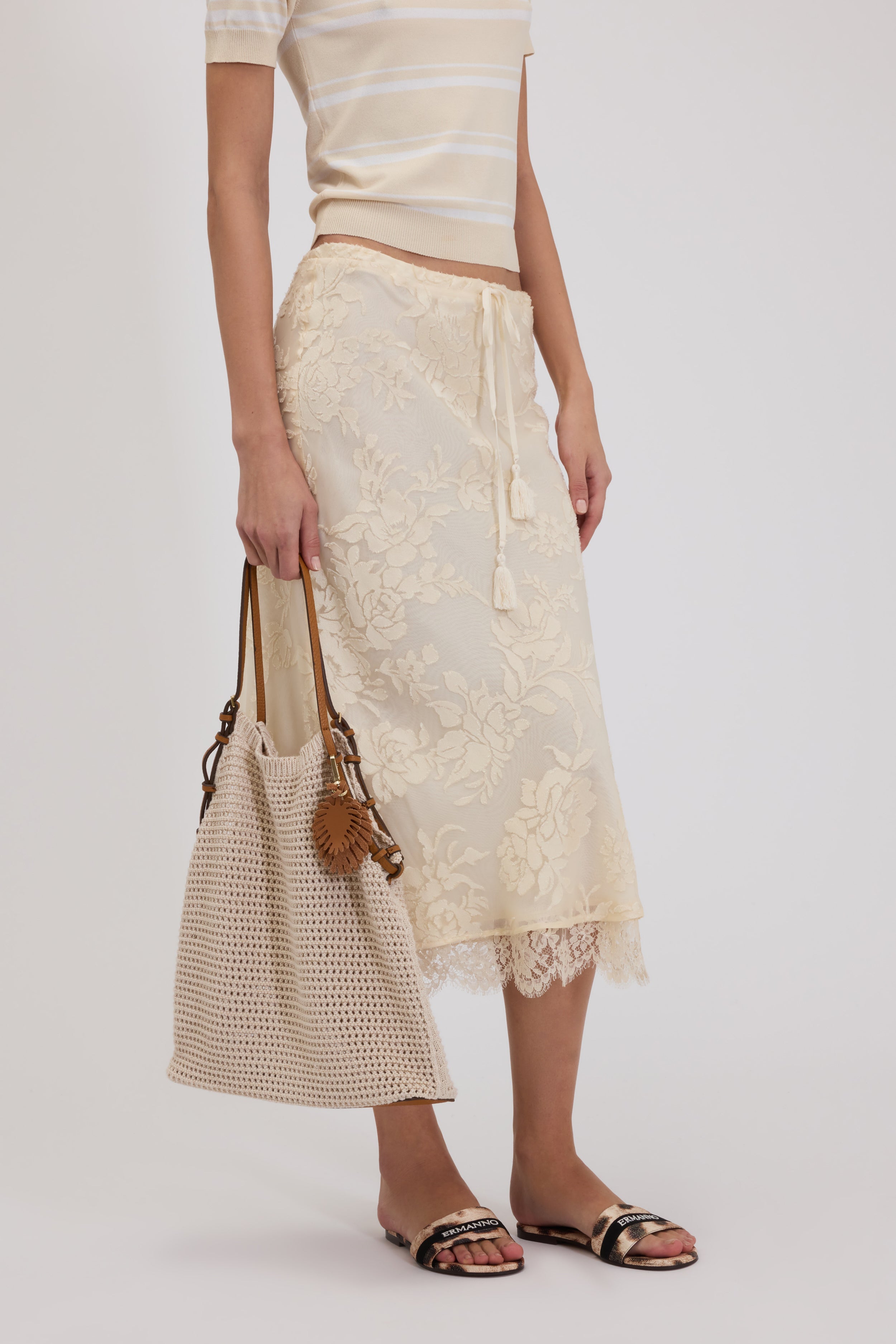 GONNA MIDI IN RASO DEVORÉ FLOREALE