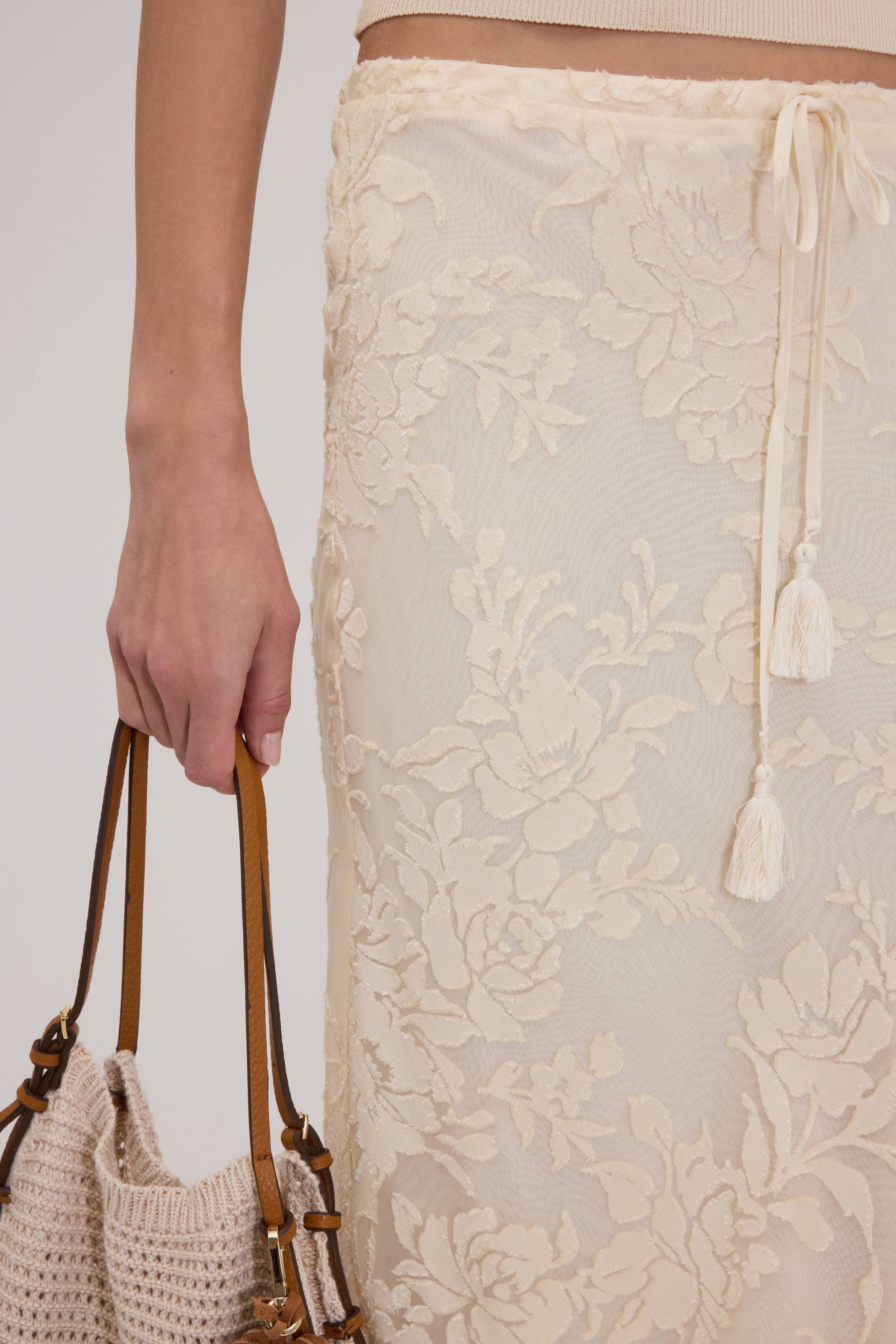 GONNA MIDI IN RASO DEVORÉ FLOREALE