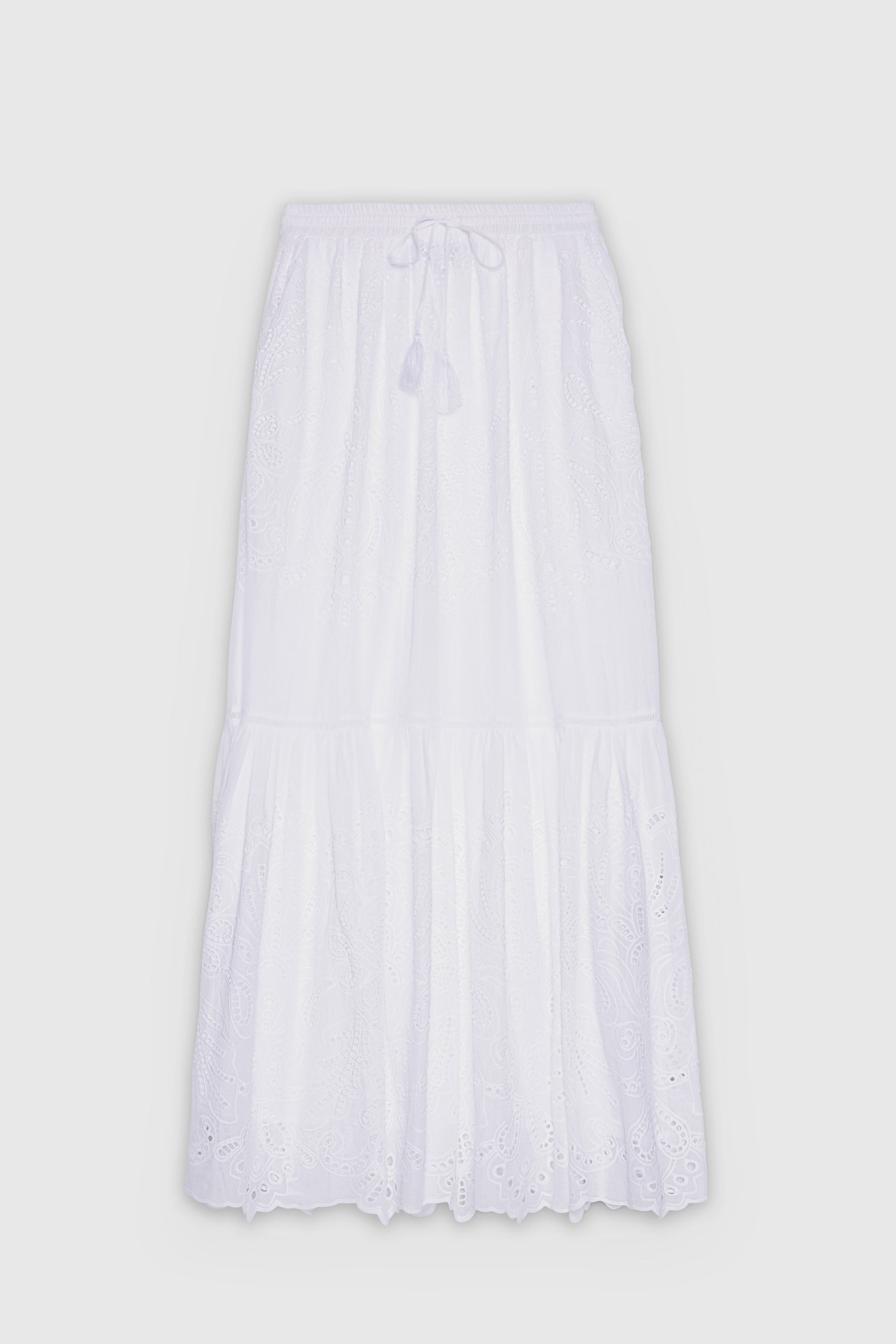 LONG RUFFLED SKIRT IN BRODERIE ANGLAISE