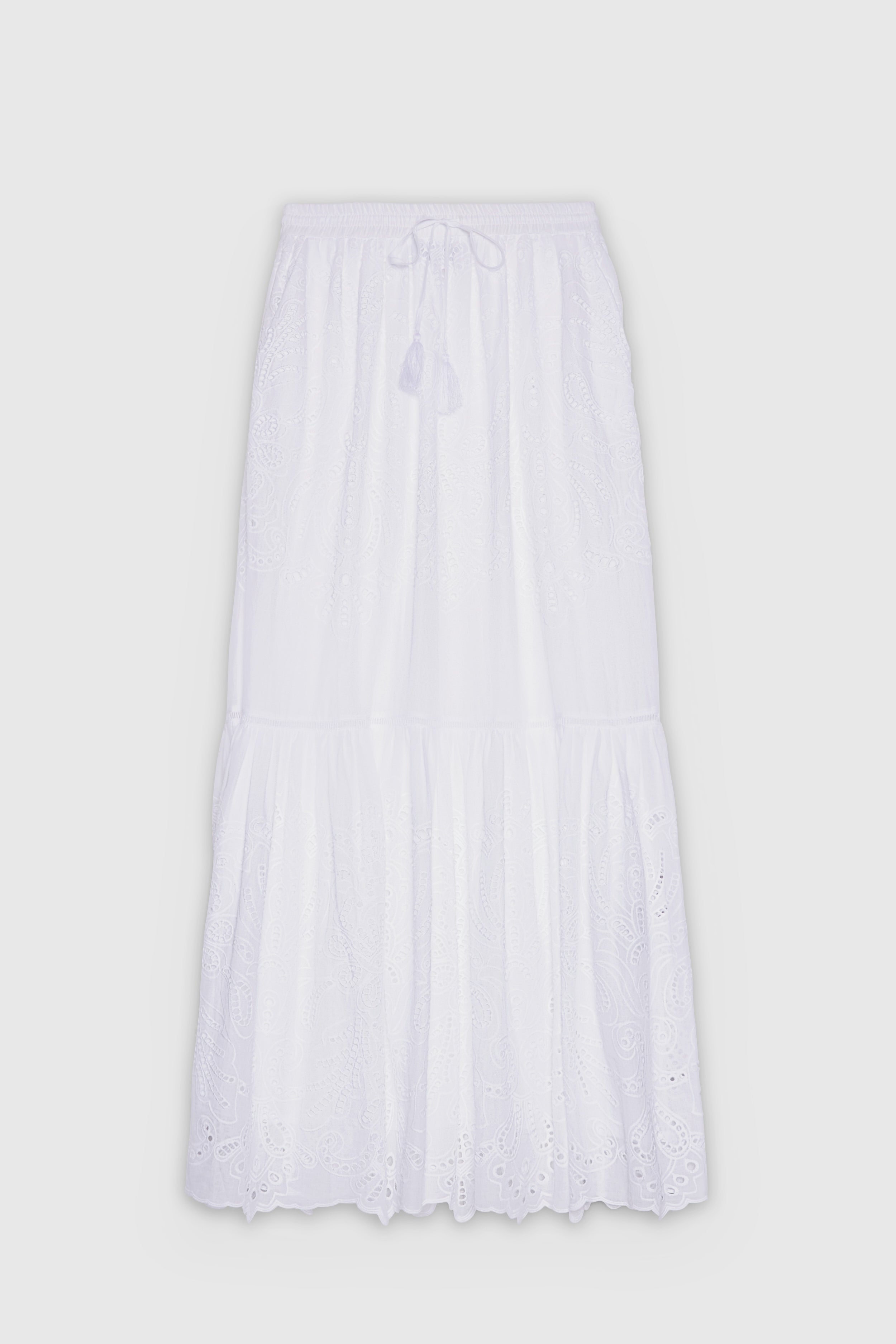 LONG RUFFLED SKIRT IN BRODERIE ANGLAISE