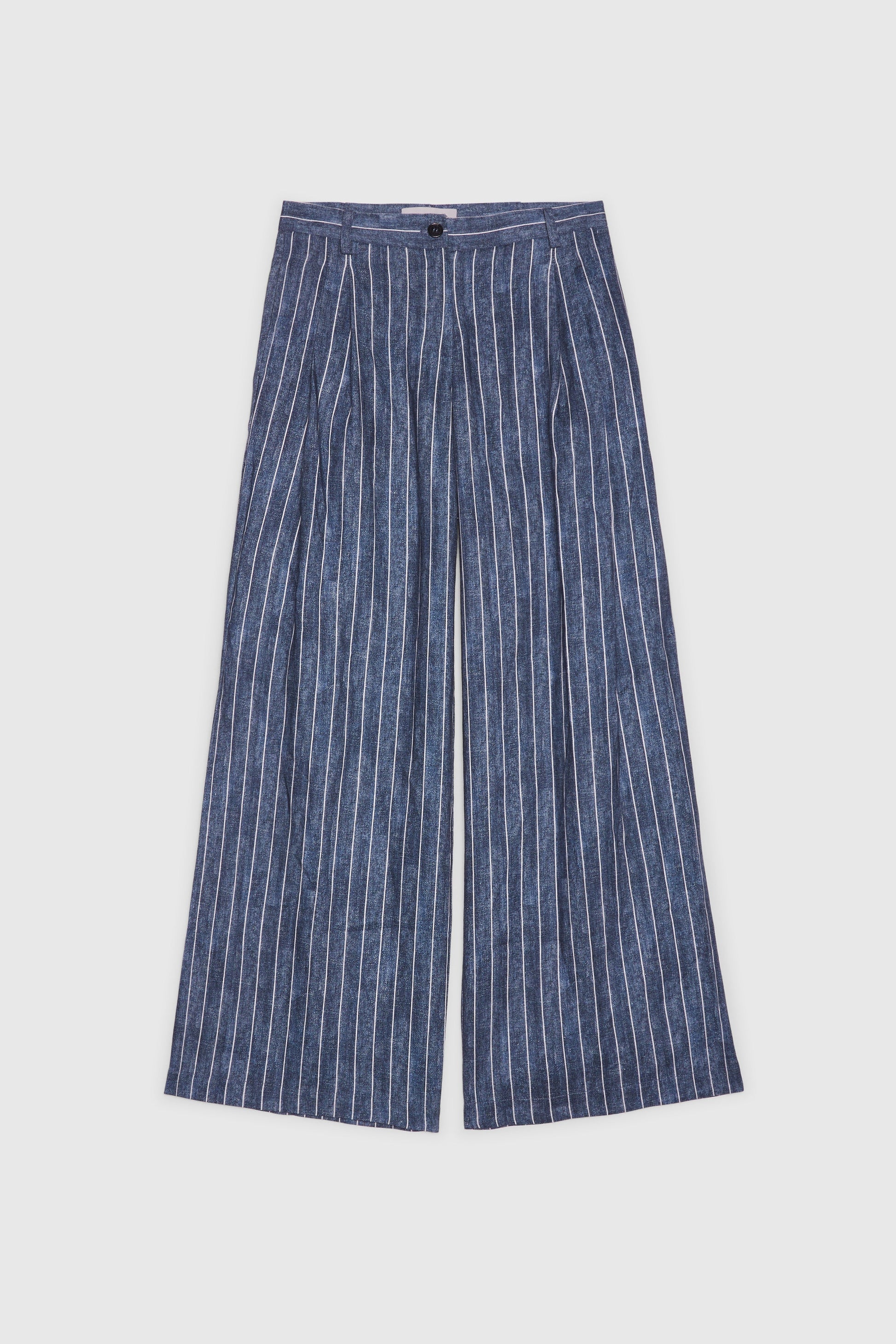 PANTALON LARGE À RAYURES EN LIN IMPRIMÉ DENIM