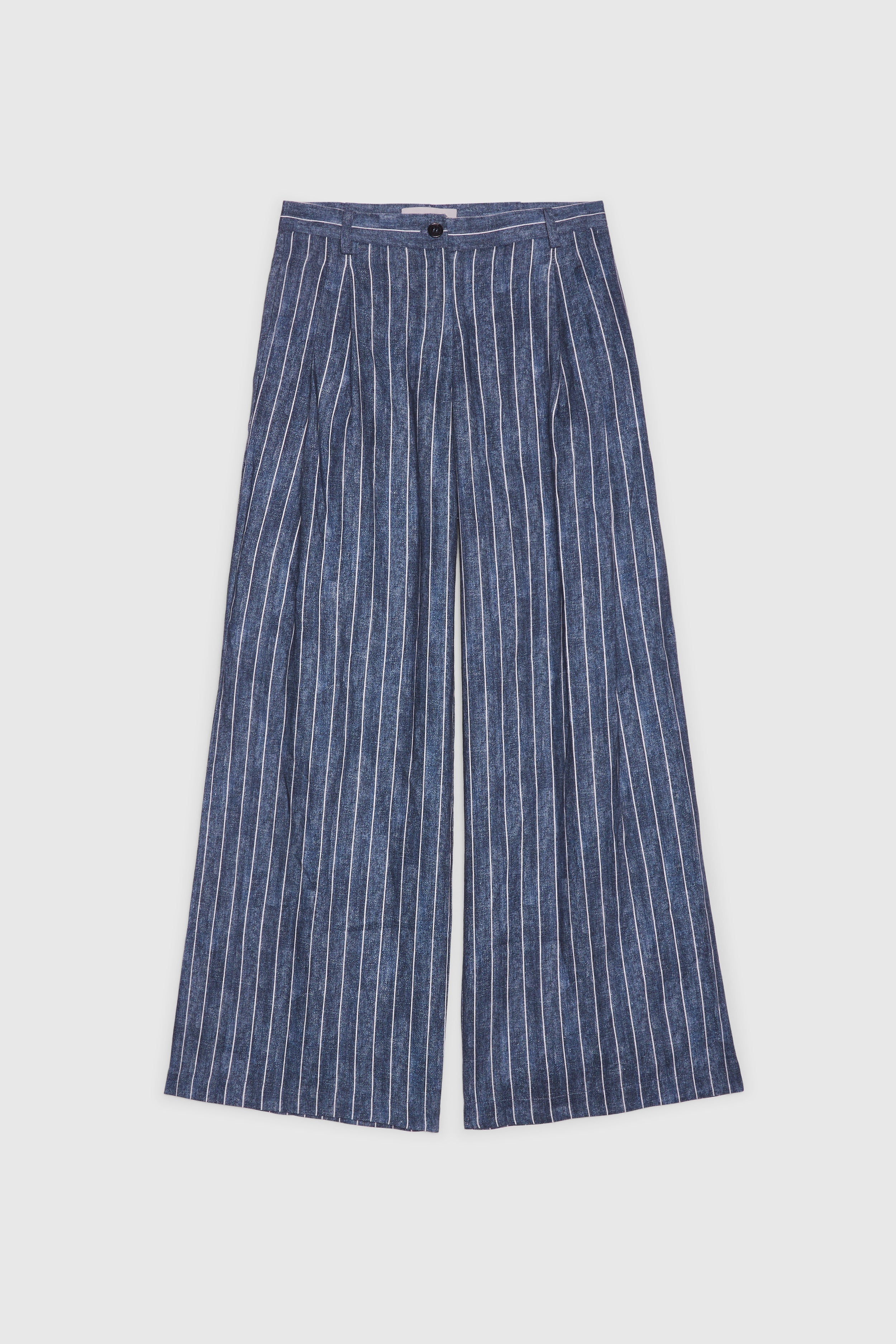 PANTALON LARGE À RAYURES EN LIN IMPRIMÉ DENIM