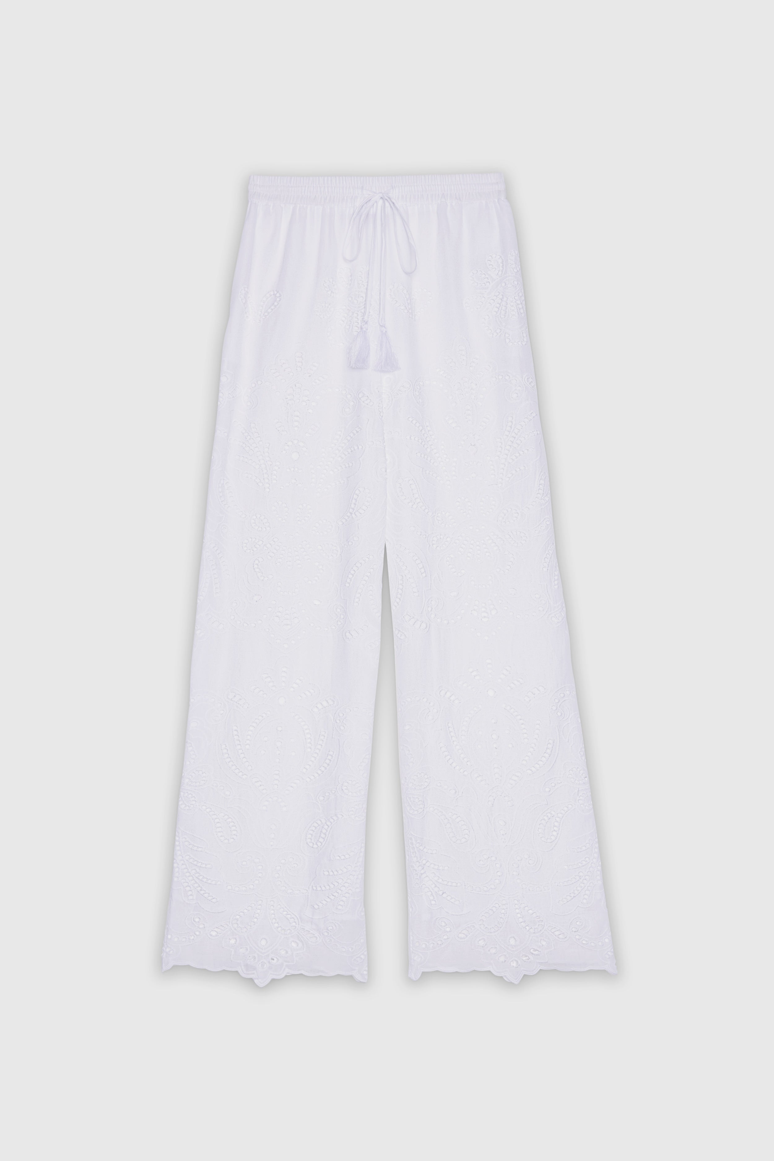 PANTALON EN MOUSSELINE DE COTON AVEC BRODERIE ANGLAISE