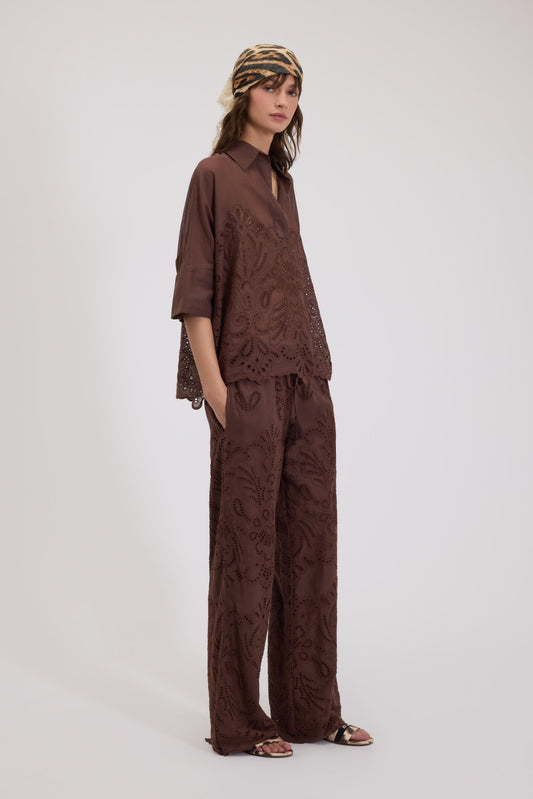 PANTALONI IN MUSSOLA DI COTONE CON RICAMO SANGALLO