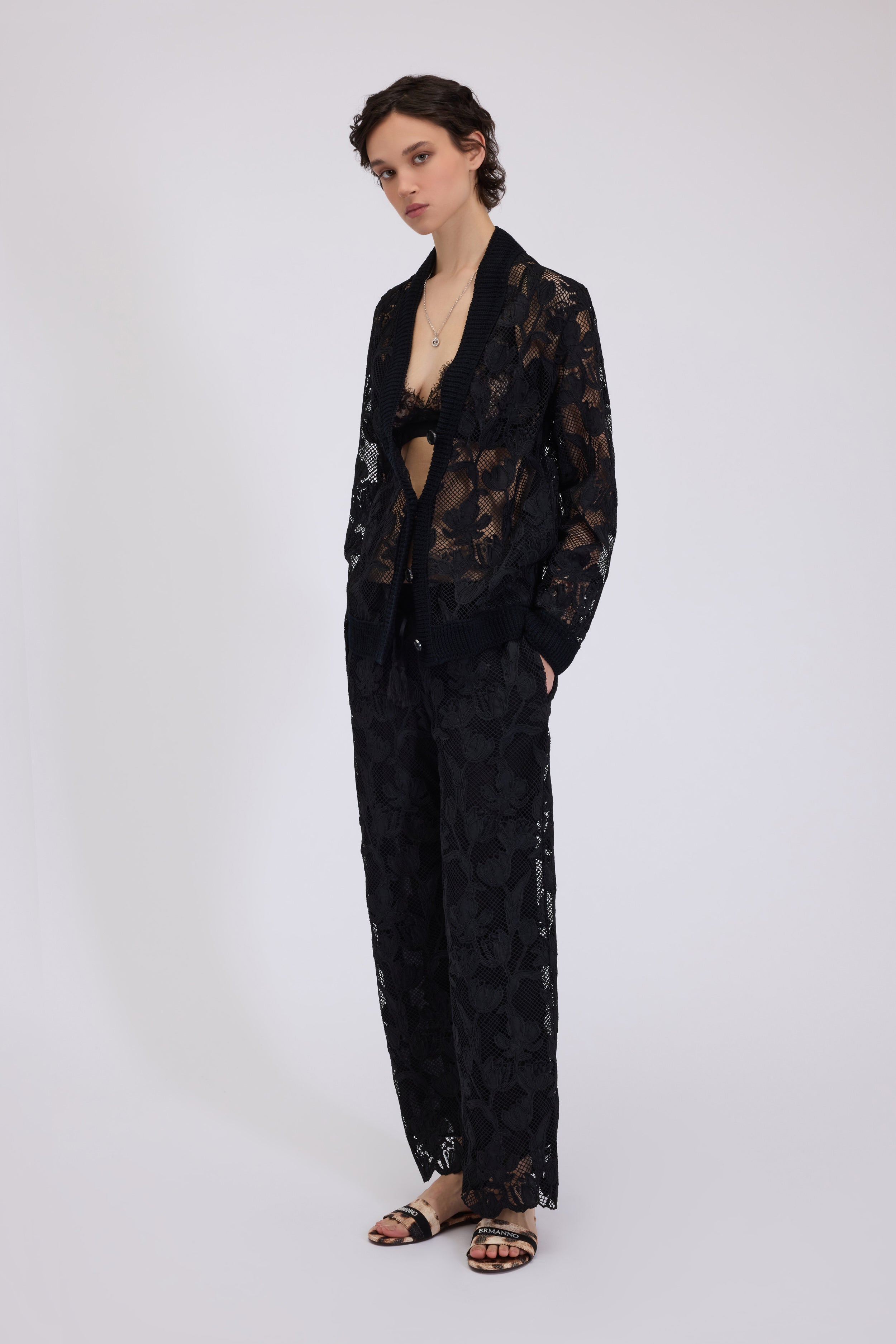 MACRAMÉ LACE PANTS WITH ELASTICATED LOGO WAISTBAND