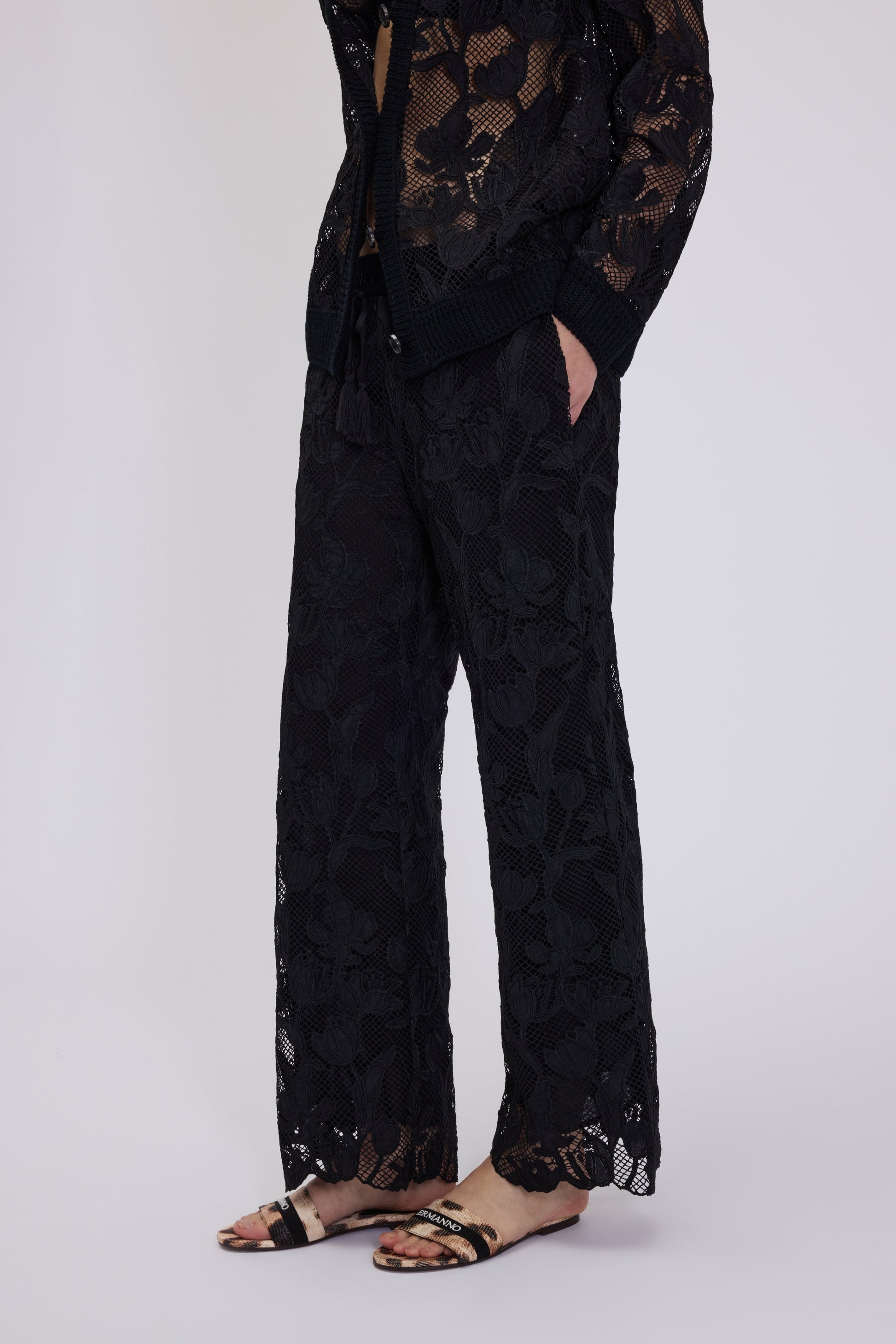 MACRAMÉ LACE PANTS WITH ELASTICATED LOGO WAISTBAND