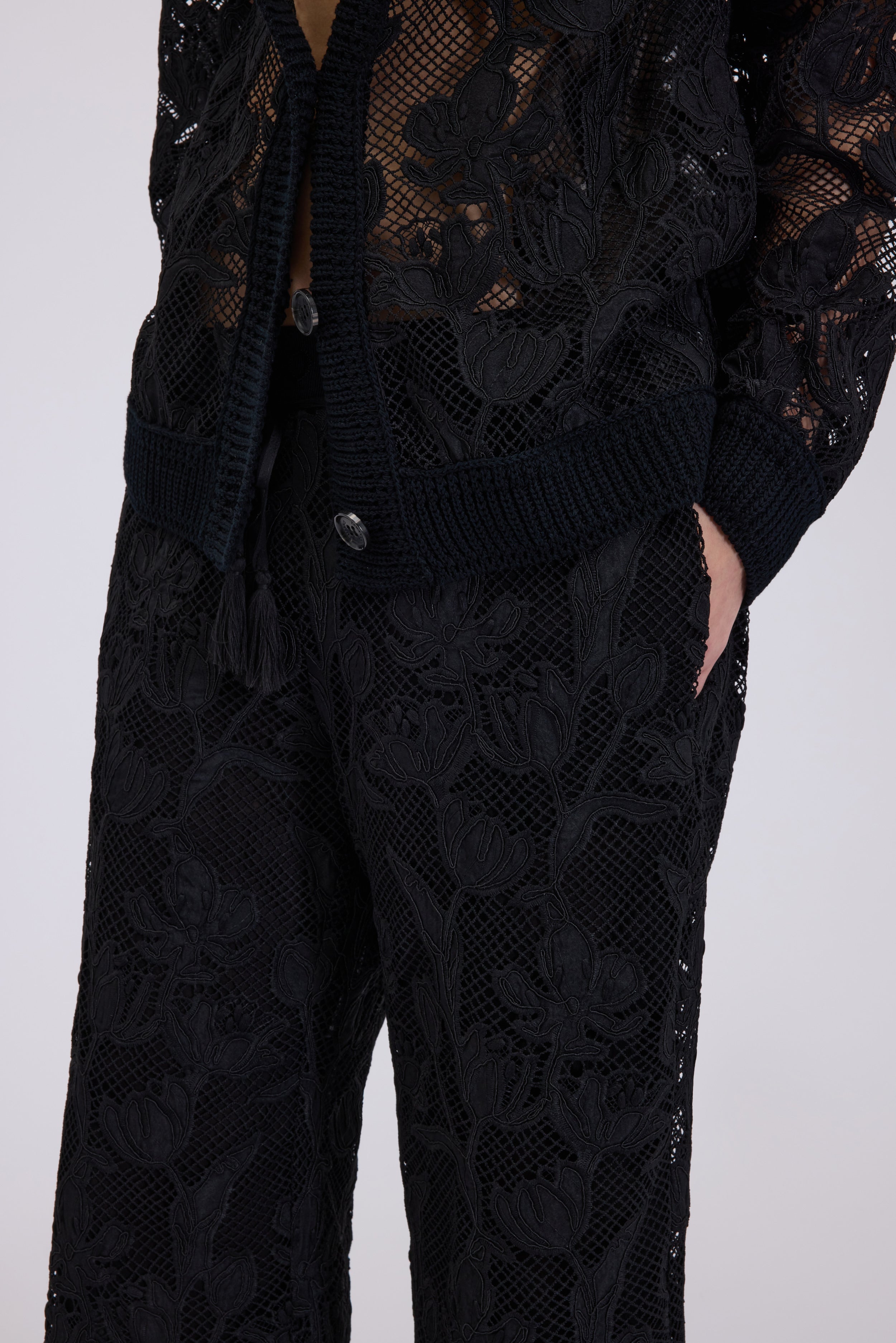 MACRAMÉ LACE PANTS WITH ELASTICATED LOGO WAISTBAND