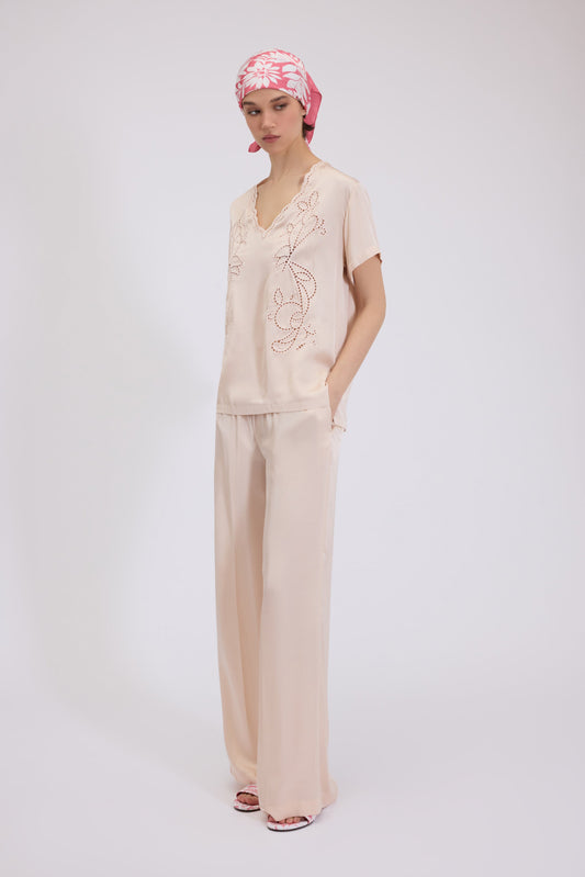 SATIN VISCOSE PANTS WITH ELASTICATED WAISTBAND