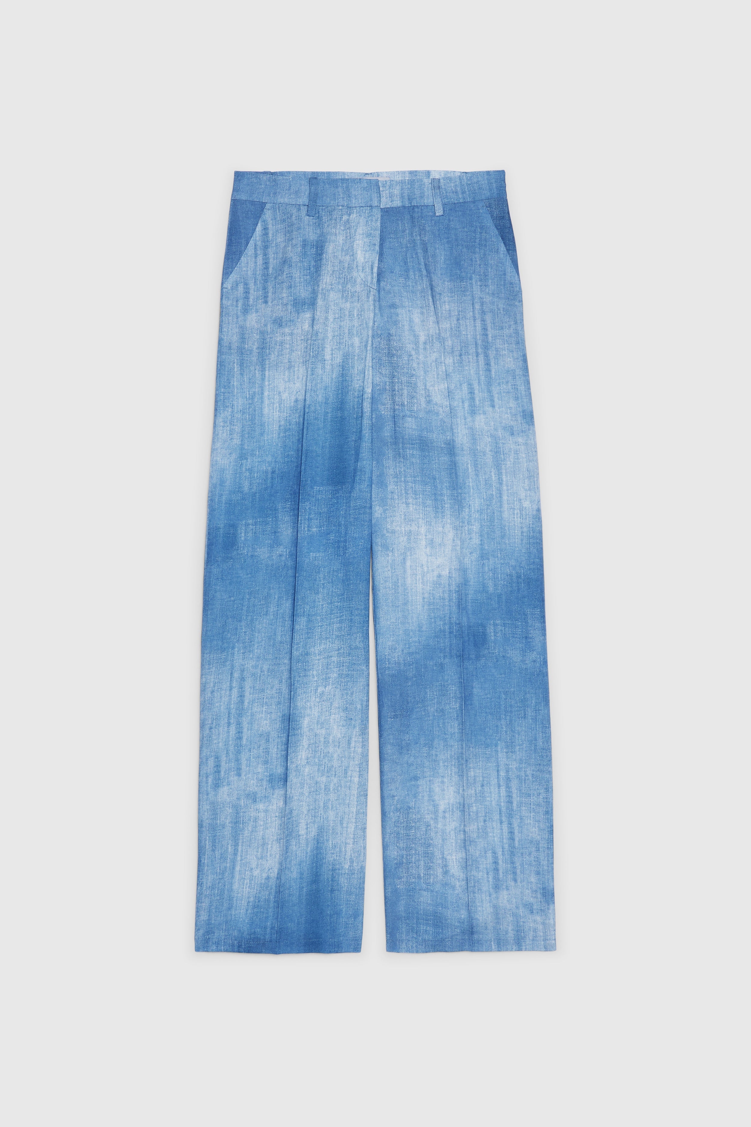 PANTALON COUTURIER EN LIN MèLANGE IMPRIMÉ DENIM 