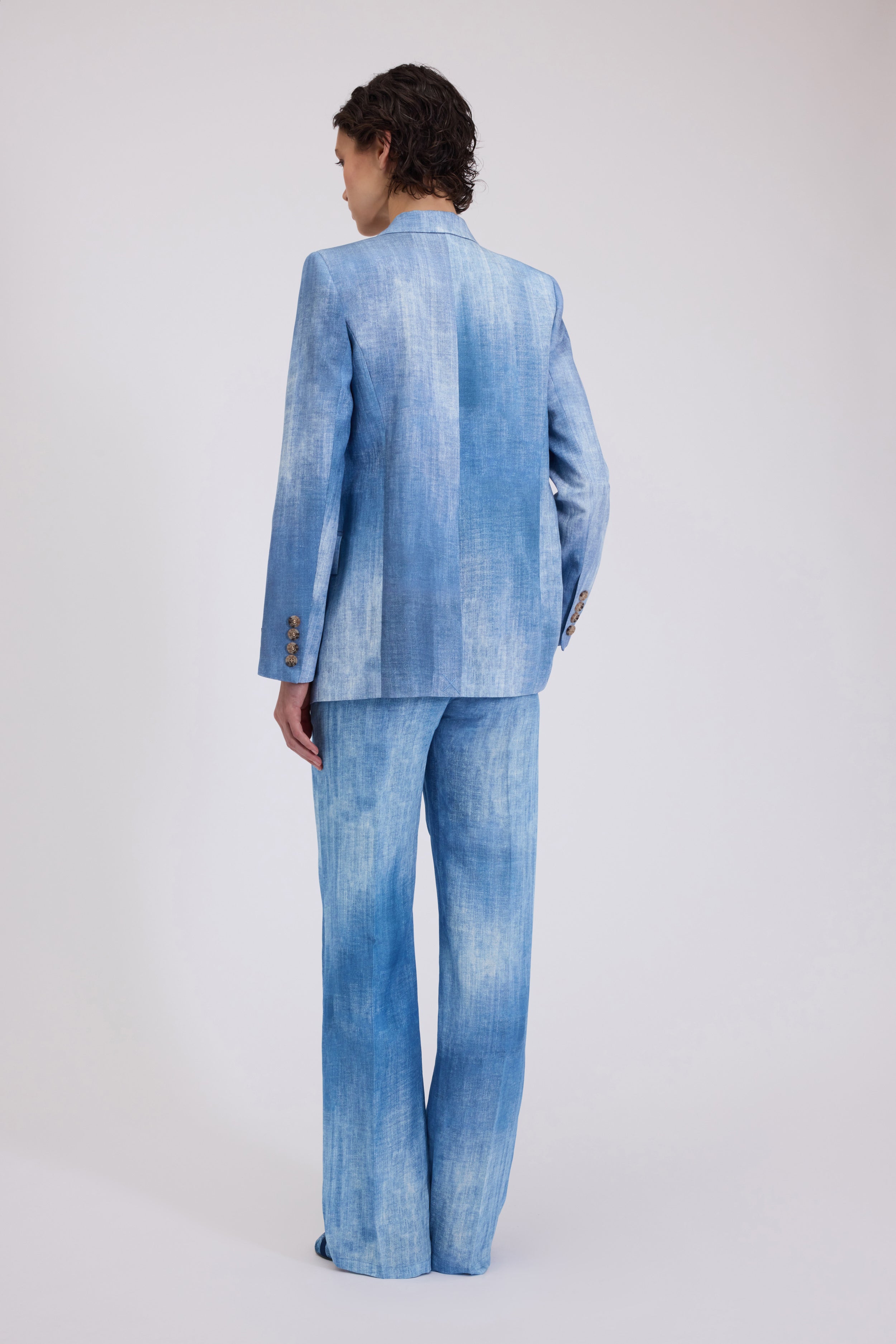 PANTALON COUTURIER EN LIN MèLANGE IMPRIMÉ DENIM 