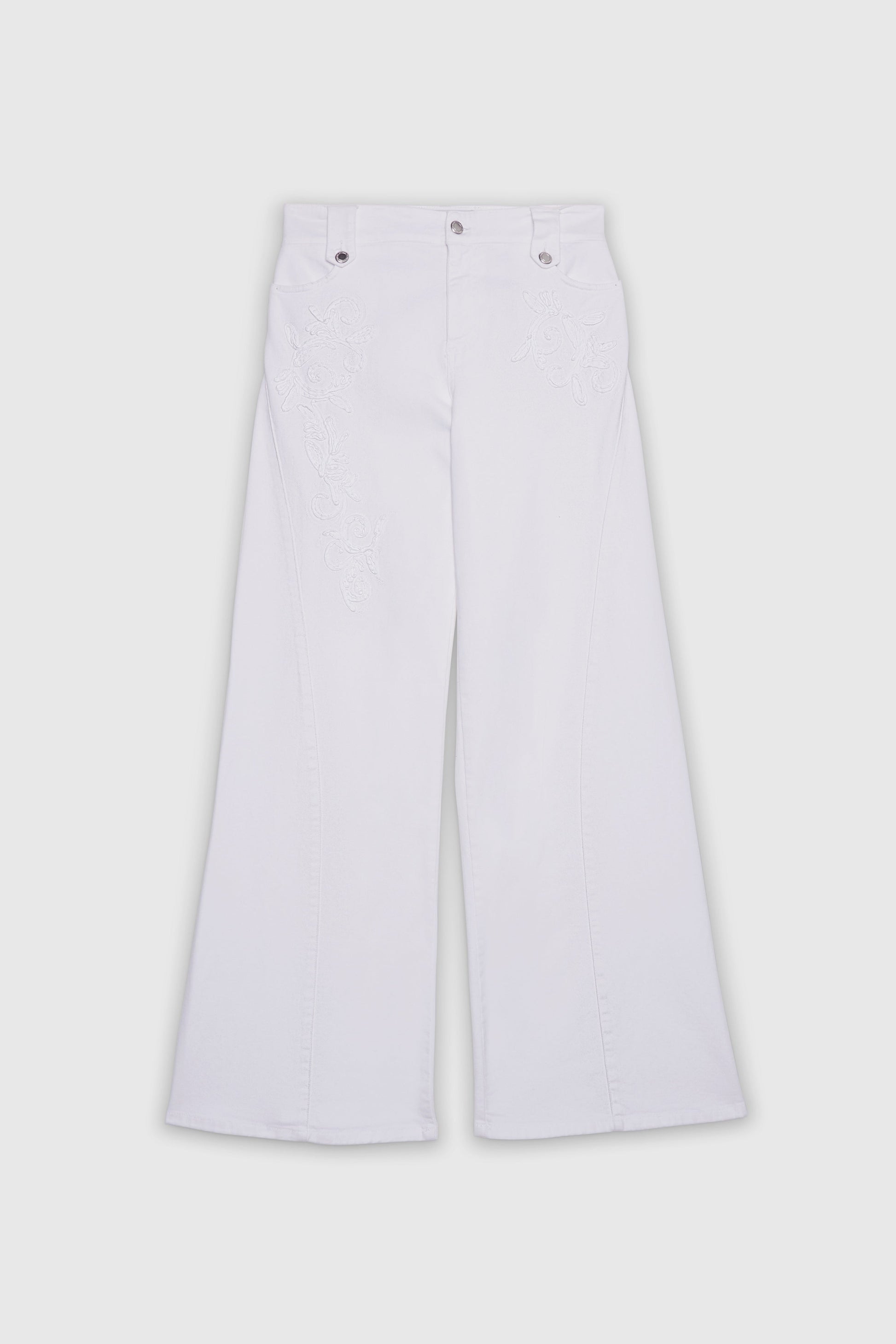 PANTALONI FLARE IN BULL CON RICAMO CORNELY