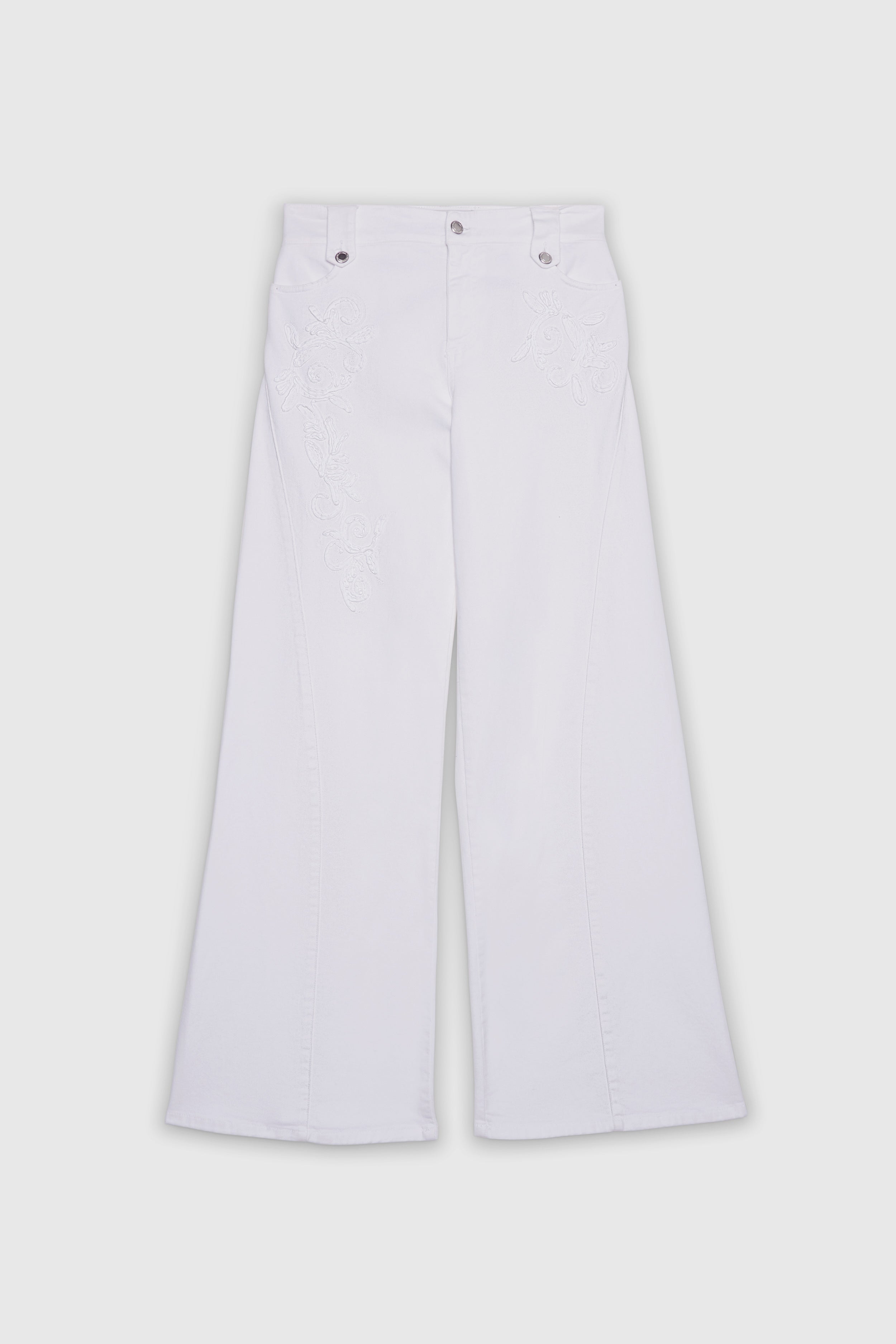 PANTALONI FLARE IN BULL CON RICAMO CORNELY