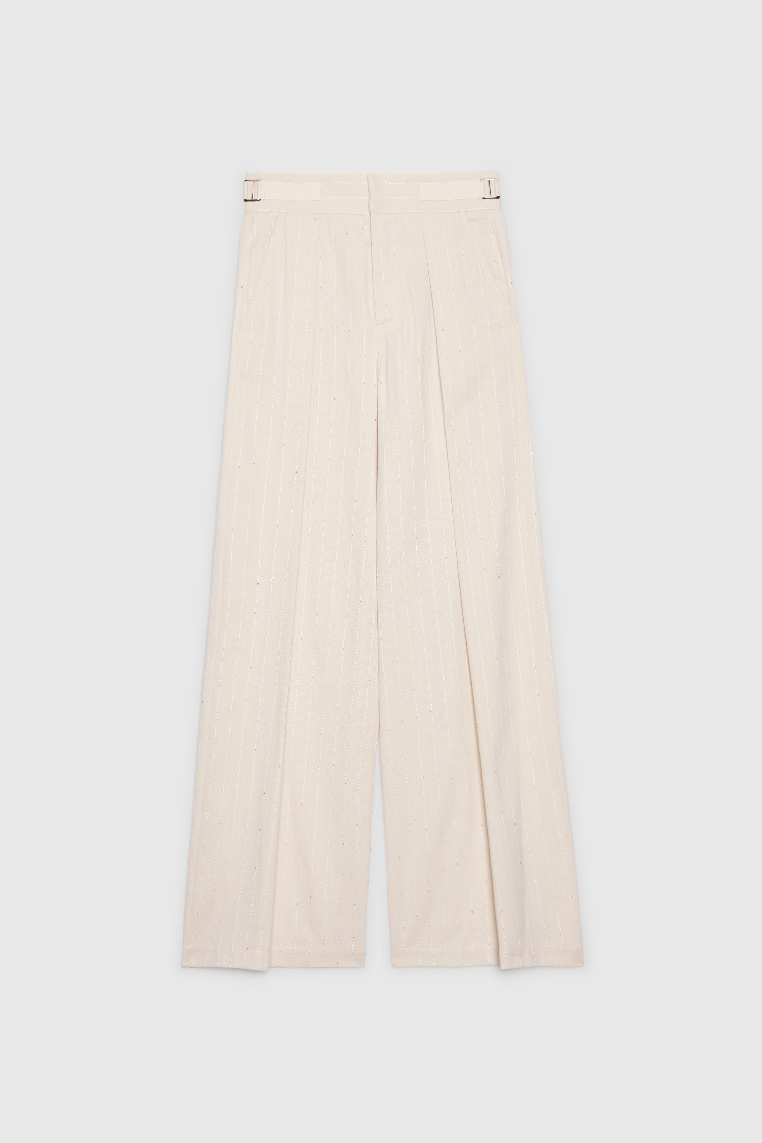 PANTALONI AMPI IN TESSUTO GESSATO CON PAILLETTES