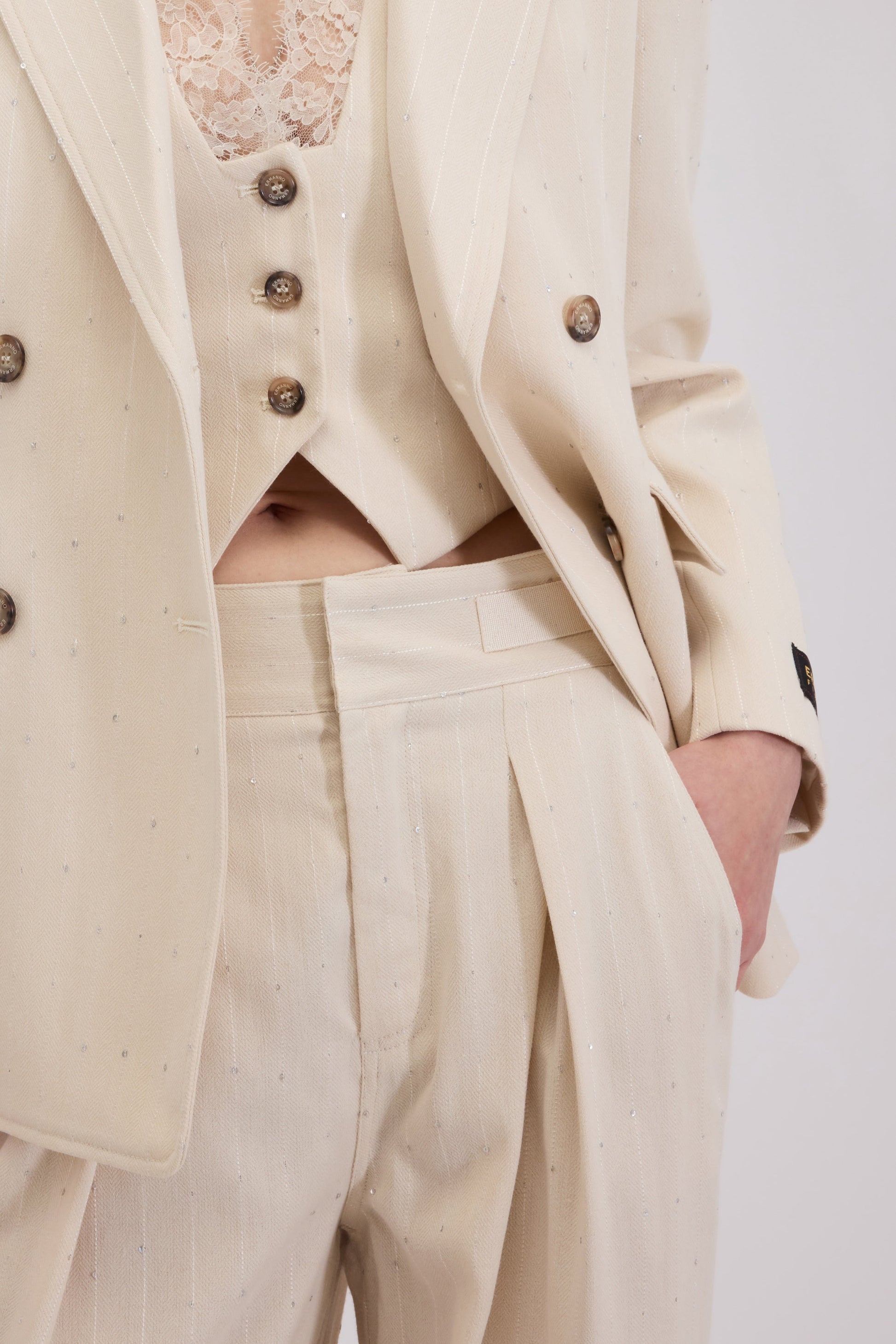 PANTALONI AMPI IN TESSUTO GESSATO CON PAILLETTES