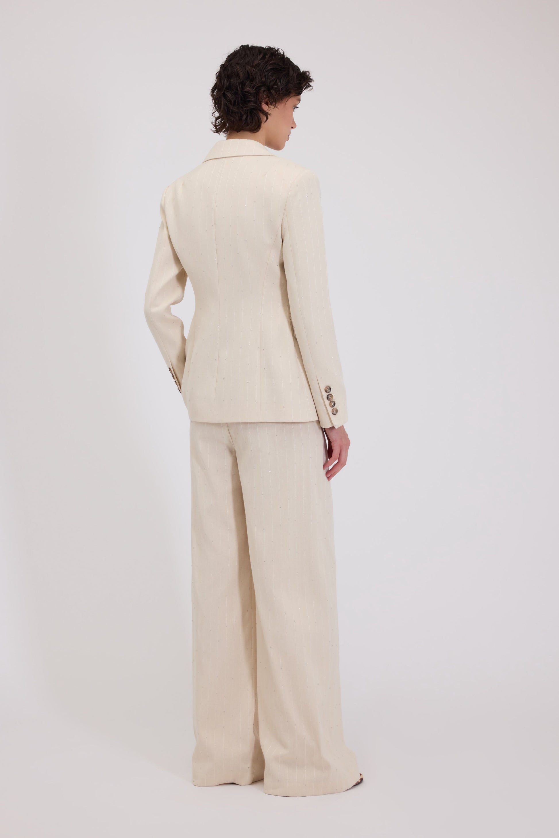 PANTALONI AMPI IN TESSUTO GESSATO CON PAILLETTES