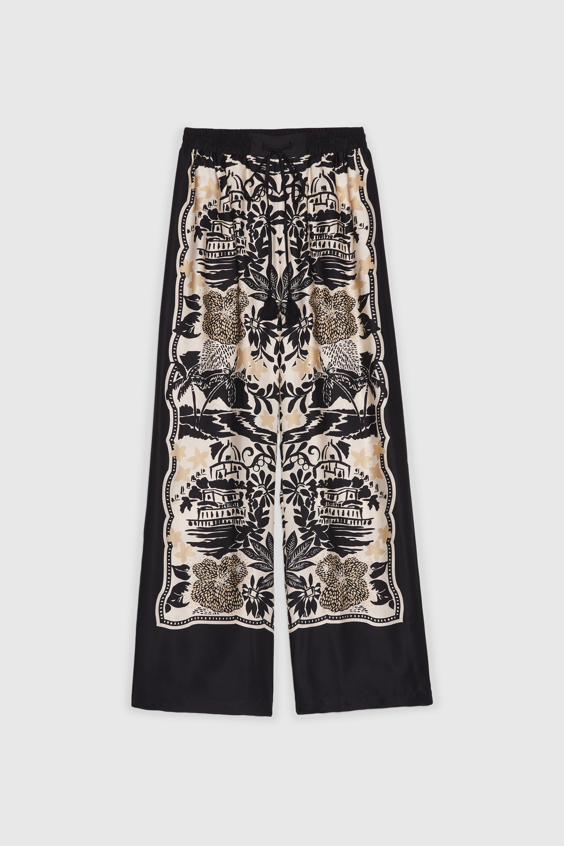 PANTALONI IN RASO DI VISCOSA CON STAMPA TROPICALE