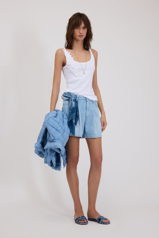 DENIM BERMUDA WITH PINCES