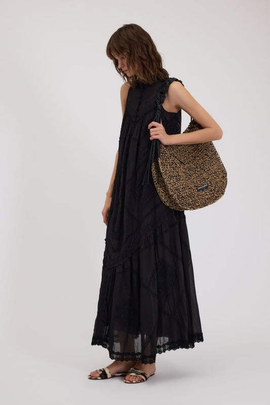 LONG MUSLIN DRESS WITH PATCHWORK EMBROIDERY