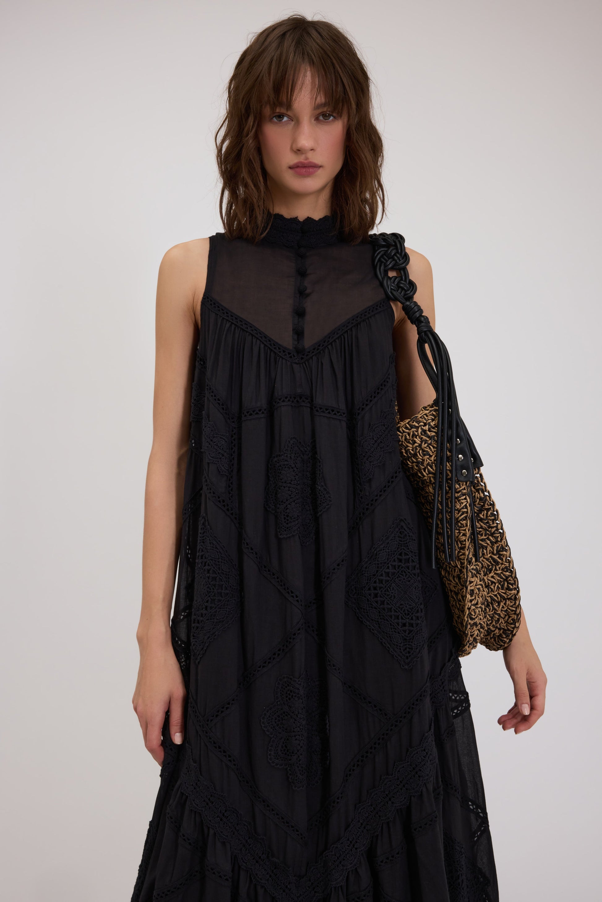 LONG MUSLIN DRESS WITH PATCHWORK EMBROIDERY