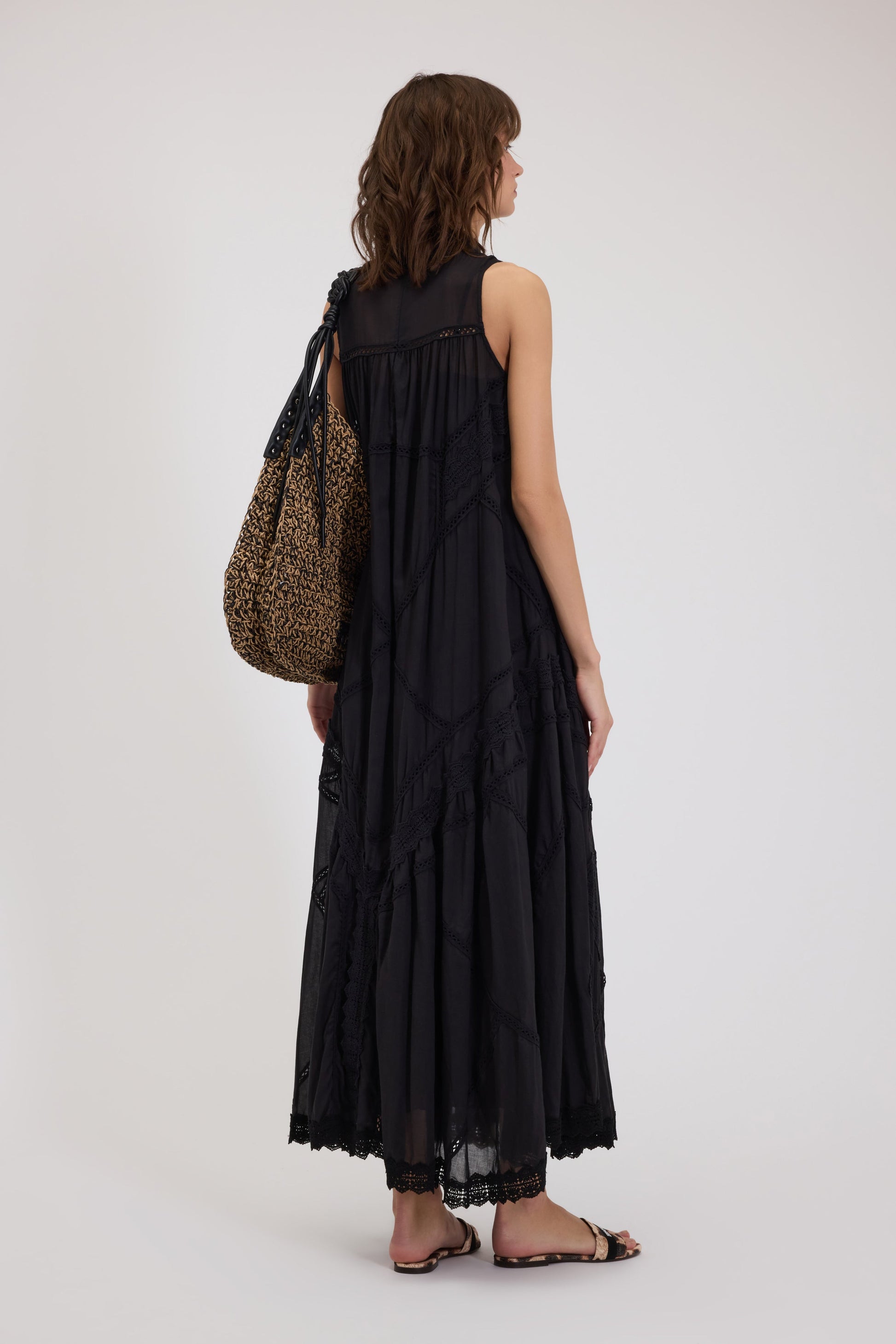 LONG MUSLIN DRESS WITH PATCHWORK EMBROIDERY