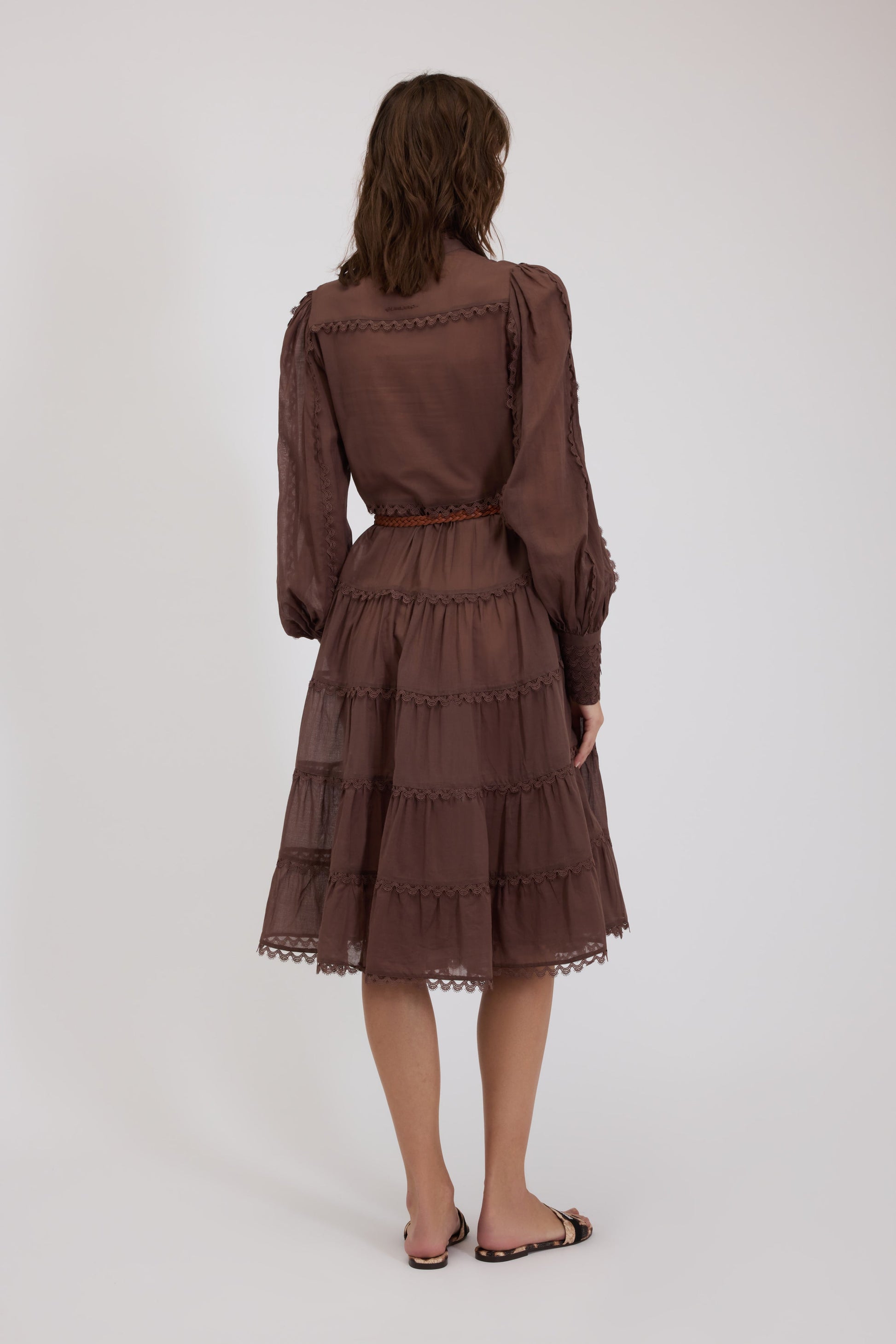 ROBE MIDI À CHEMISE EN MOUSSELINE AVEC DENTELLE CROCHET 