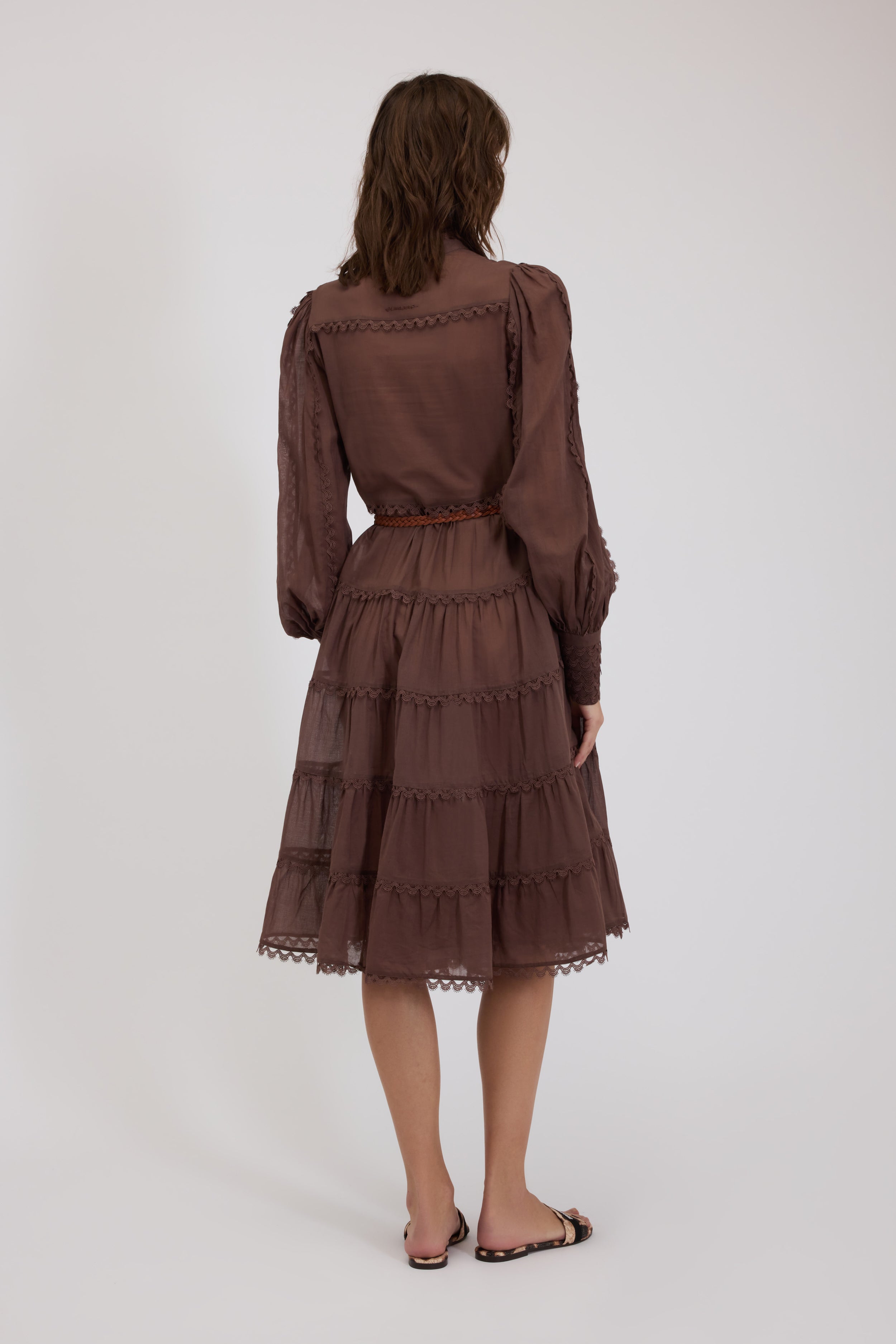 ROBE MIDI À CHEMISE EN MOUSSELINE AVEC DENTELLE CROCHET 